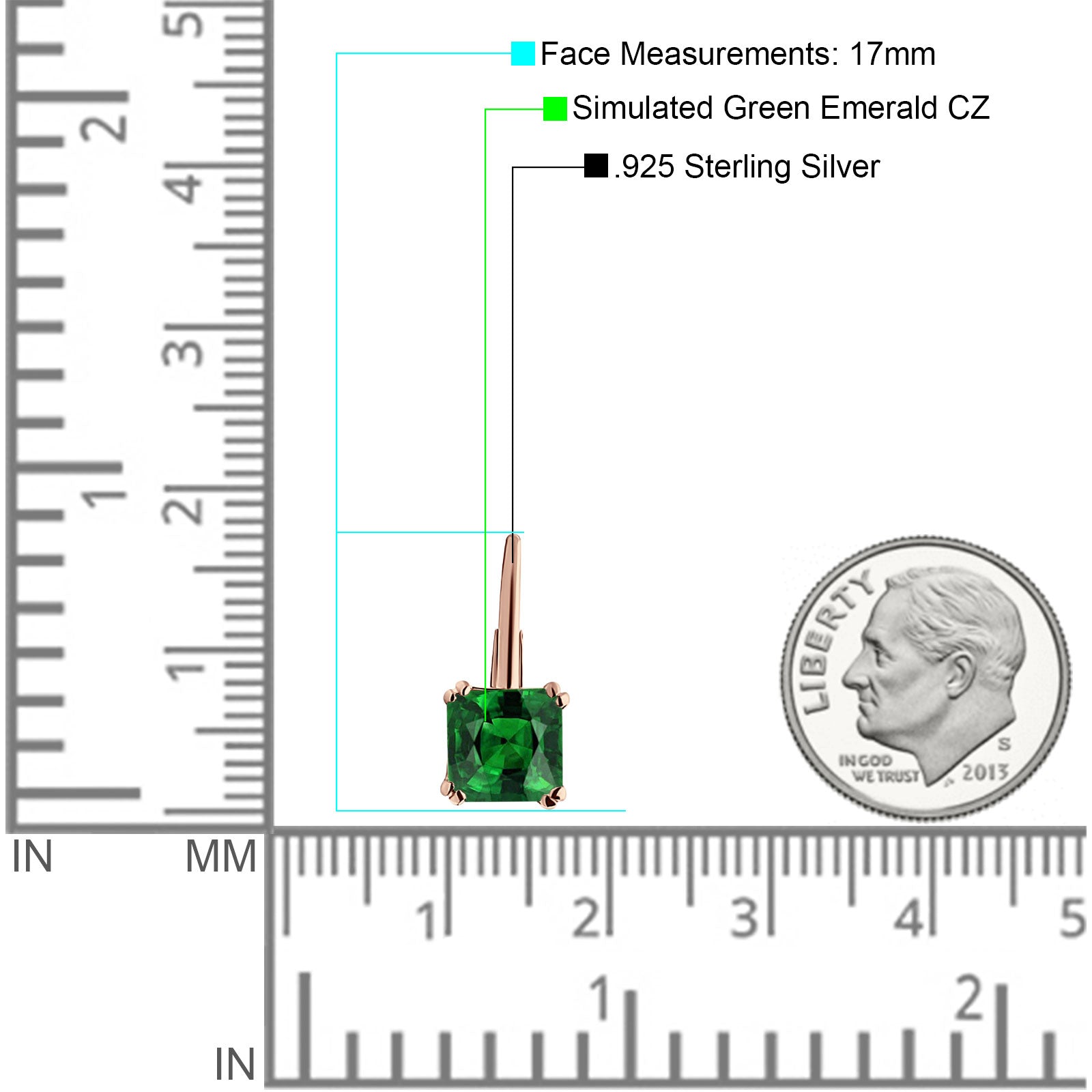 Cushion Leverback Earrings Cubic Zirconia 925 Sterling Silver