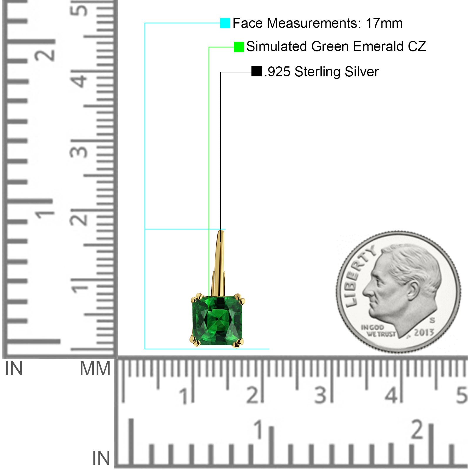 Cushion Leverback Earrings Cubic Zirconia 925 Sterling Silver