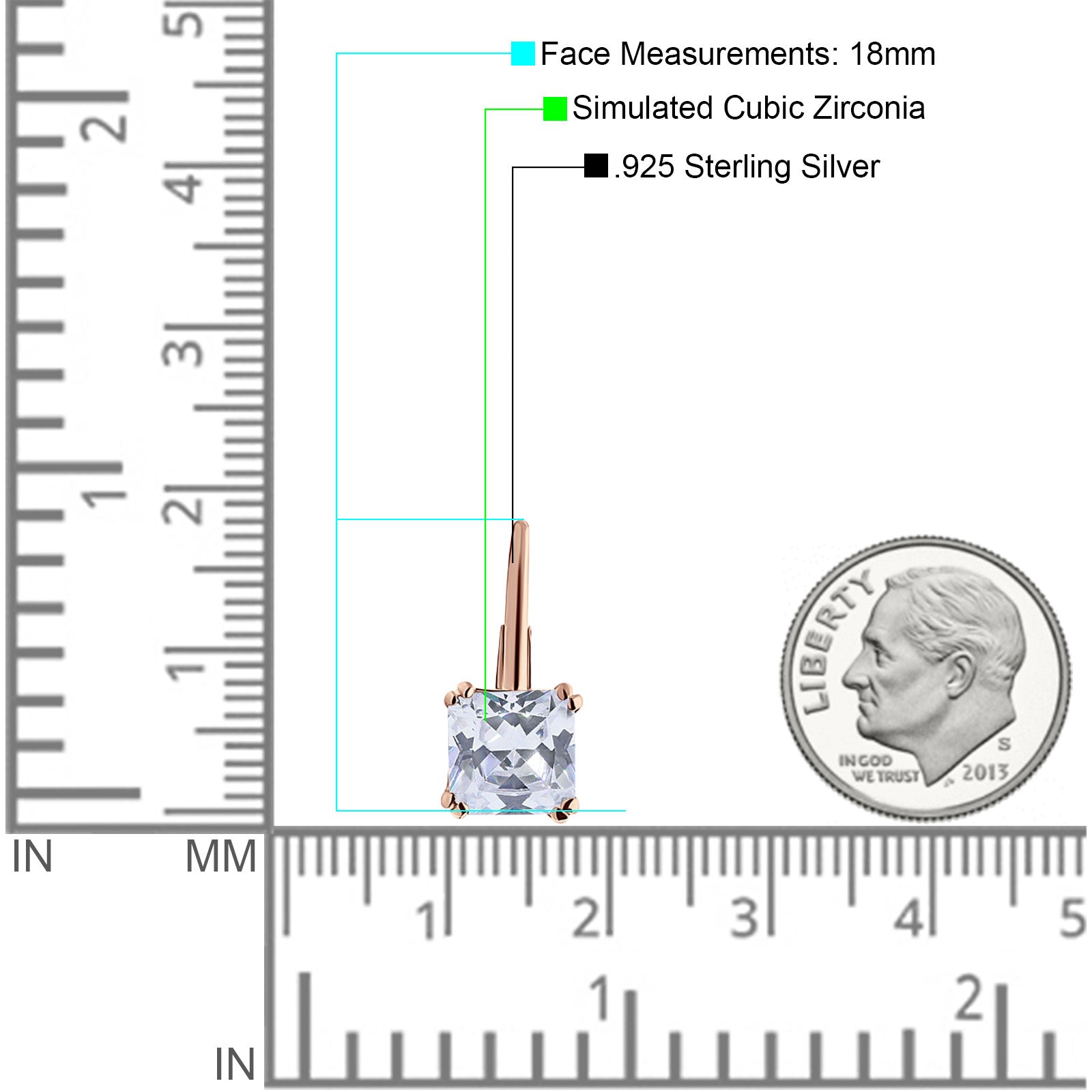 Cushion Leverback Earrings Cubic Zirconia 925 Sterling Silver