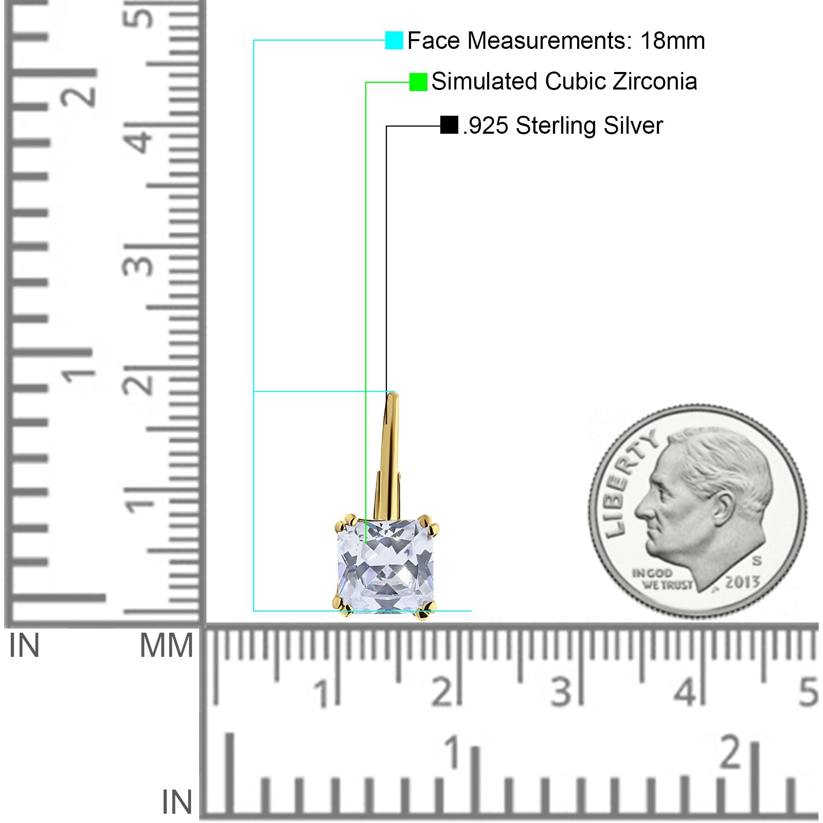 Cushion Leverback Earrings Cubic Zirconia 925 Sterling Silver