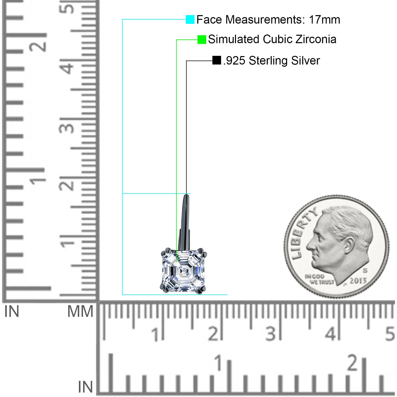 Asscher Leverback Earrings Cubic Zirconia 925 Sterling Silver