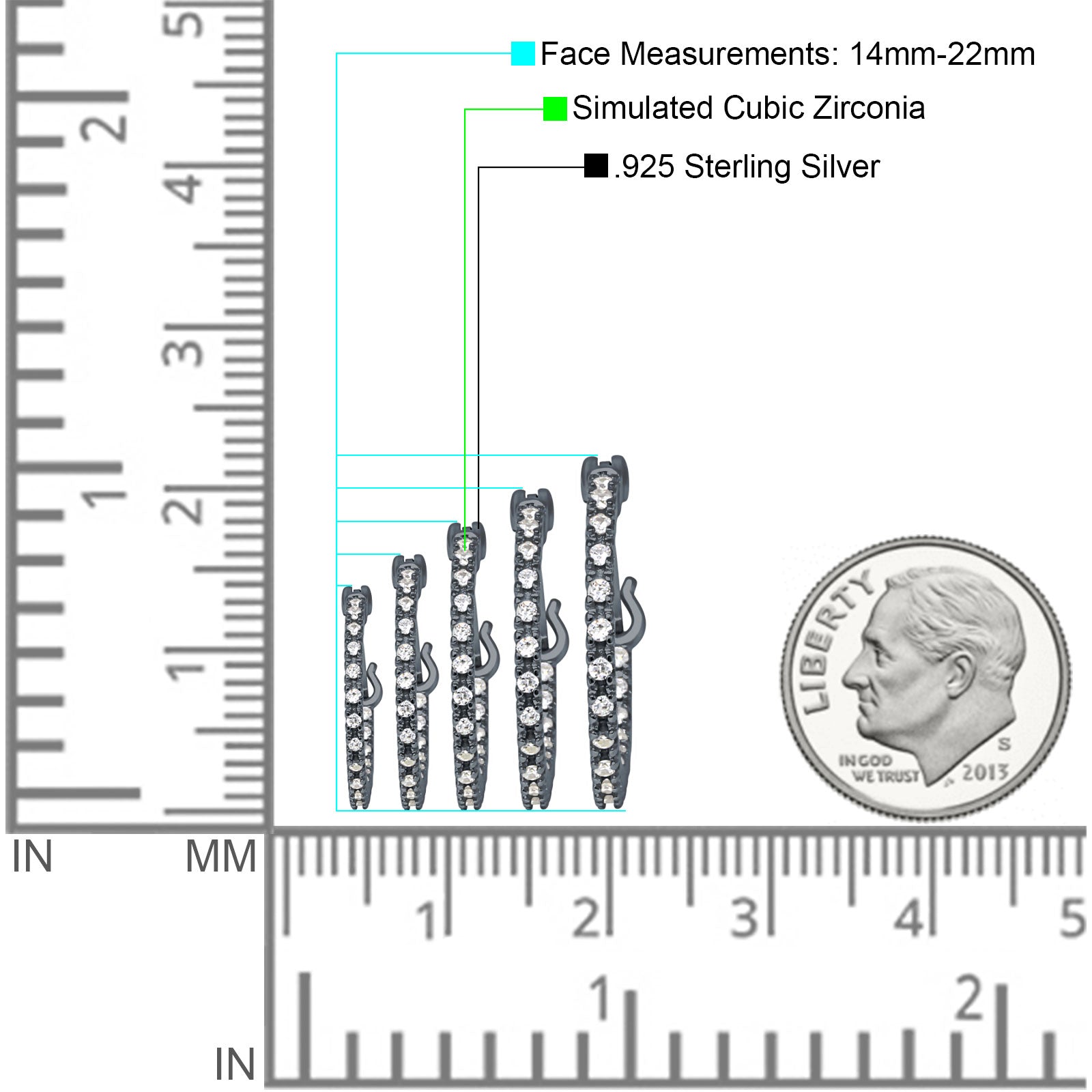 Huggie Hoop Earrings Round Cubic Zirconia 925 Sterling Silver