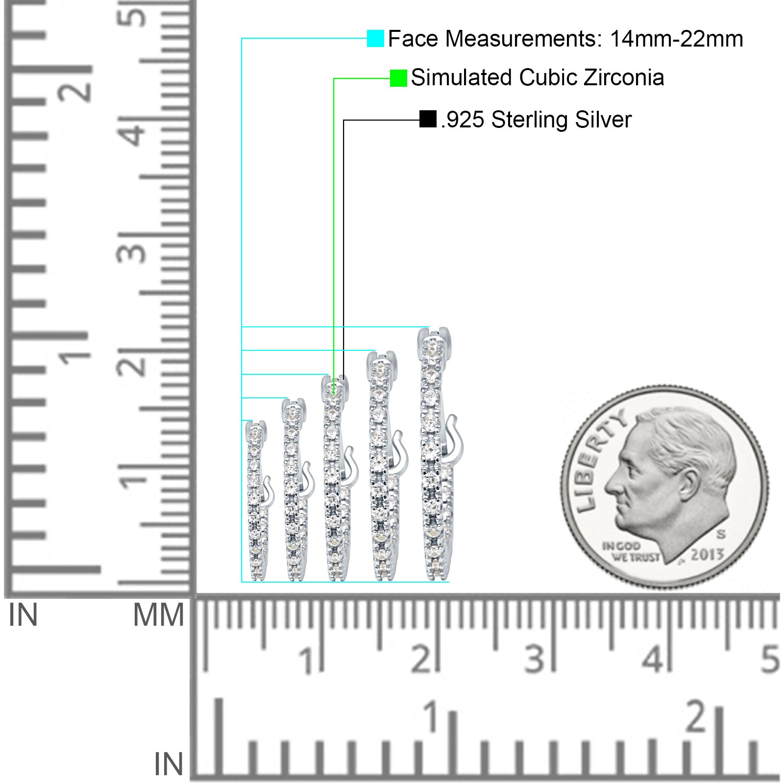 Huggie Hoop Earrings Round Cubic Zirconia 925 Sterling Silver