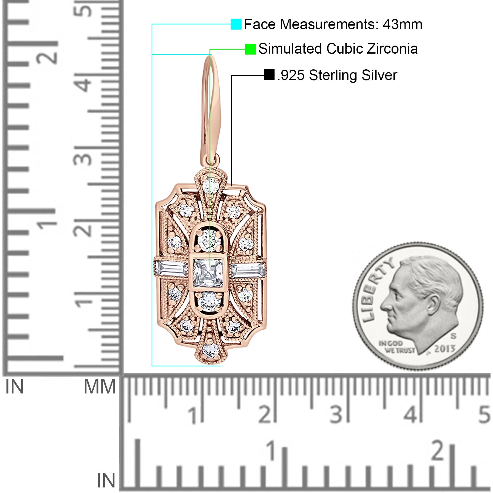 Milgrain Fishhook Earrings Cubic Zirconia 925 Sterling Silver