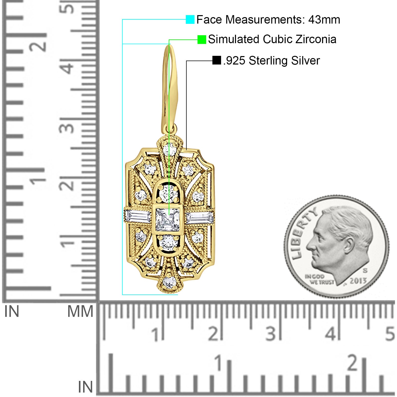 Milgrain Fishhook Earrings Cubic Zirconia 925 Sterling Silver