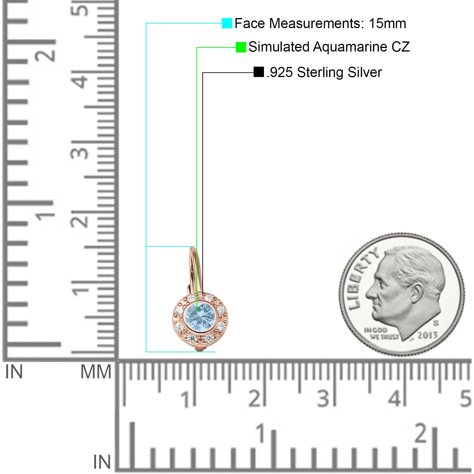 Leverback Round Hoop Earrings Cubic Zirconia 925 Sterling Silver