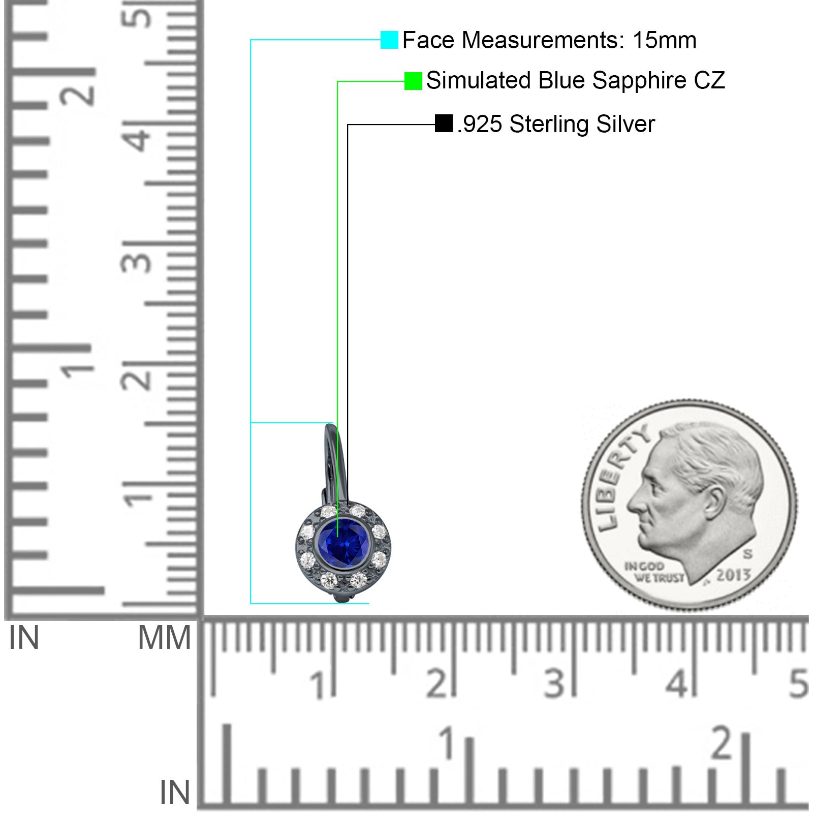Leverback Round Hoop Earrings Cubic Zirconia 925 Sterling Silver