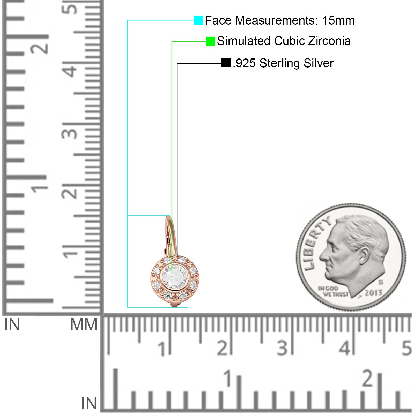 Leverback Round Hoop Earrings Cubic Zirconia 925 Sterling Silver