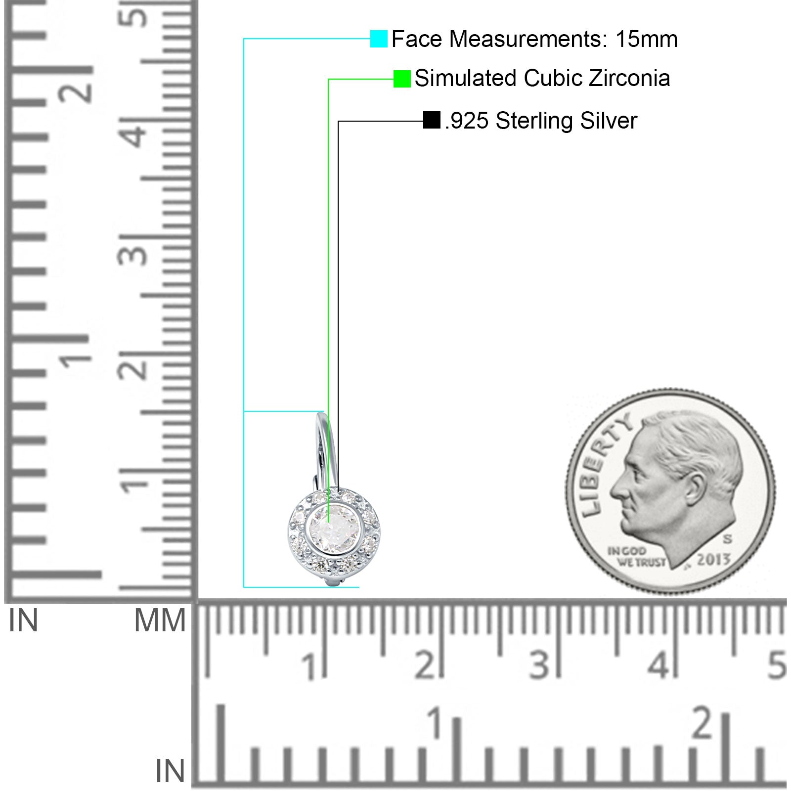 Leverback Round Hoop Earrings Cubic Zirconia 925 Sterling Silver