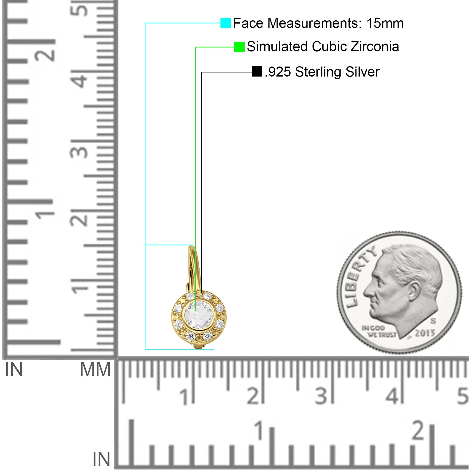 Leverback Round Hoop Earrings Cubic Zirconia 925 Sterling Silver