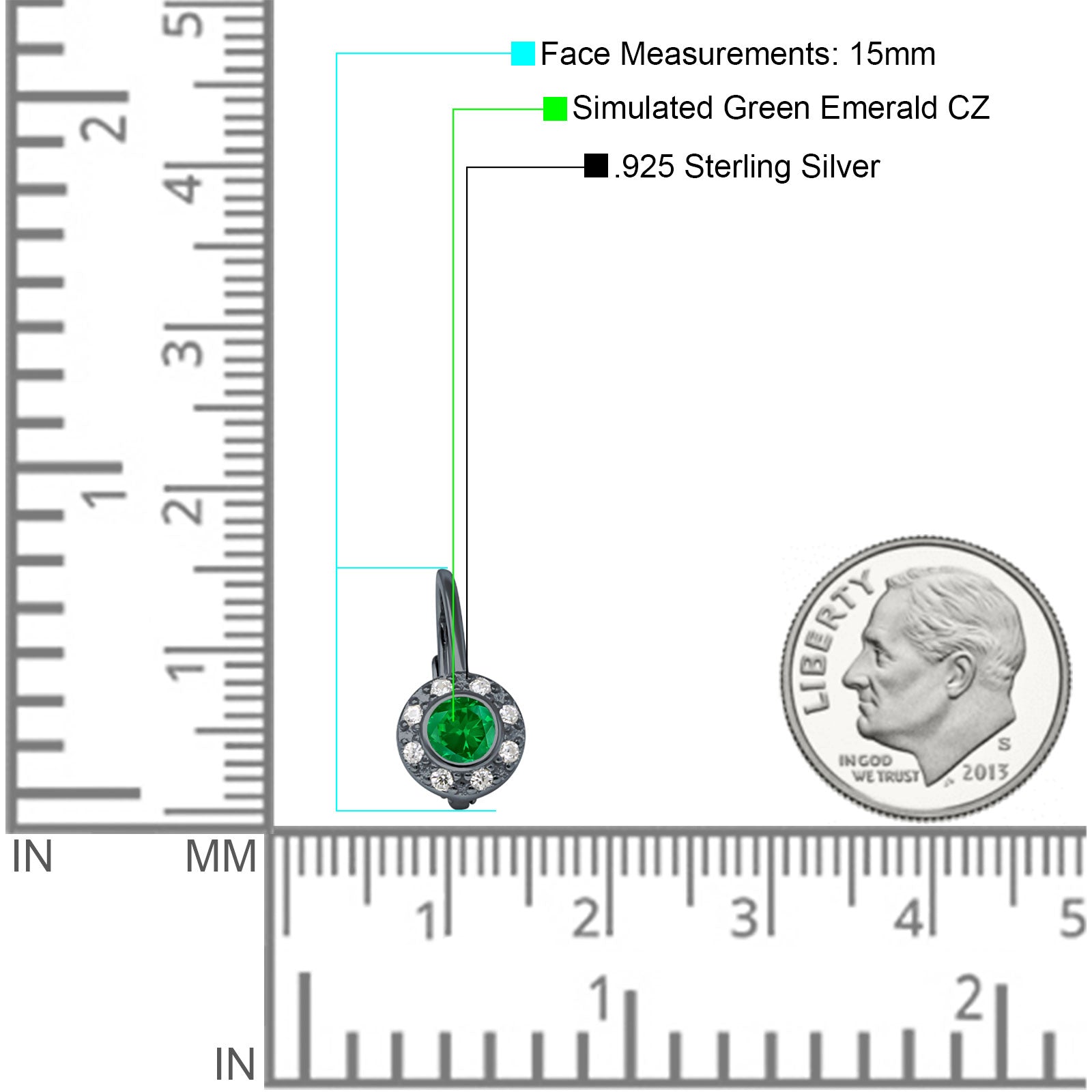 Leverback Round Hoop Earrings Cubic Zirconia 925 Sterling Silver