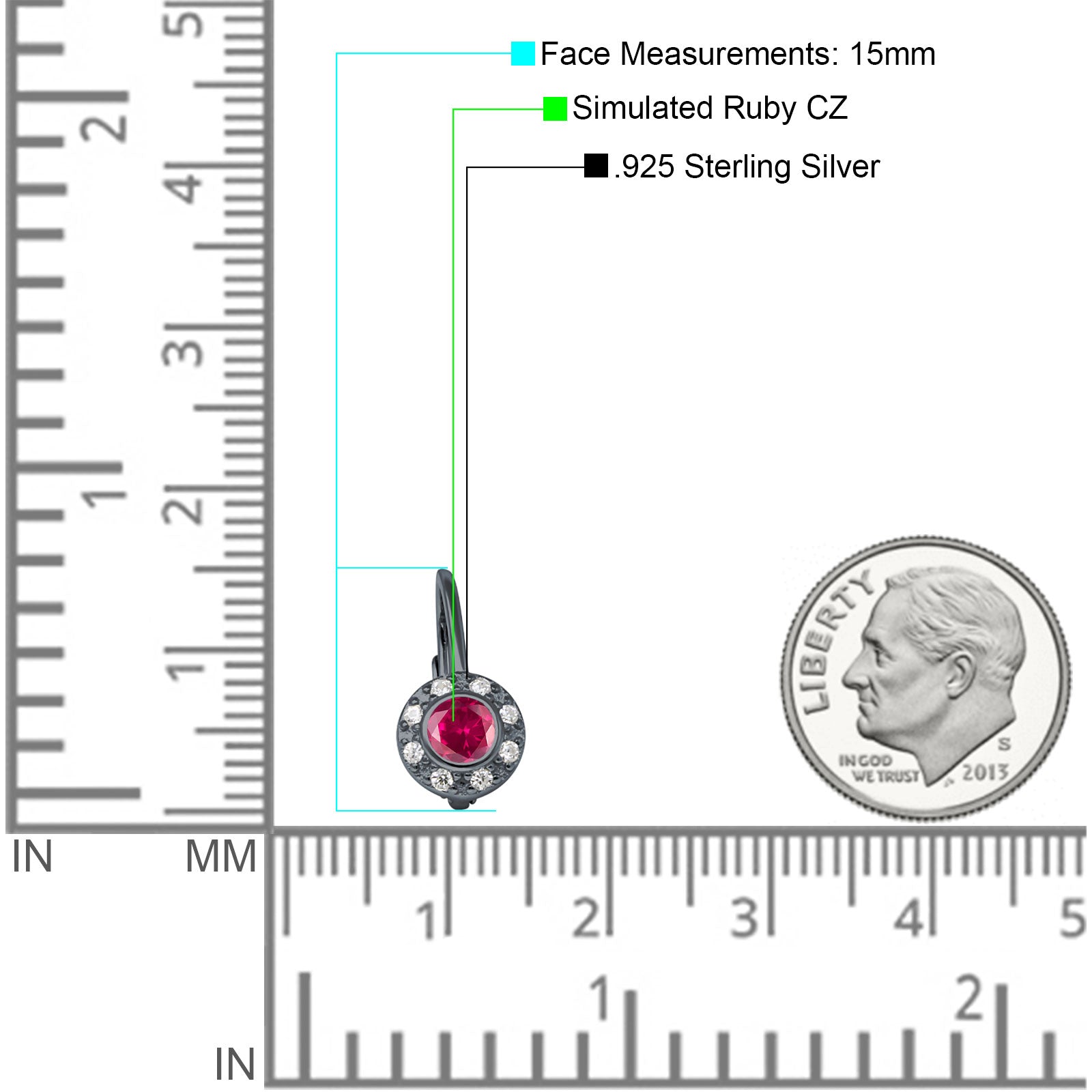 Leverback Round Hoop Earrings Cubic Zirconia 925 Sterling Silver