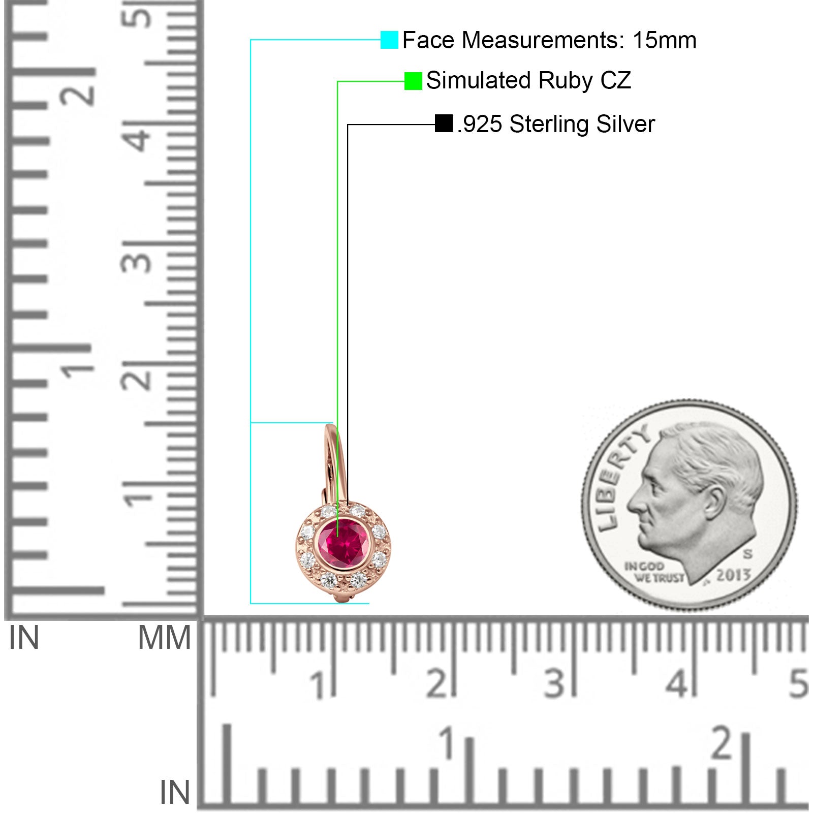 Leverback Round Hoop Earrings Cubic Zirconia 925 Sterling Silver
