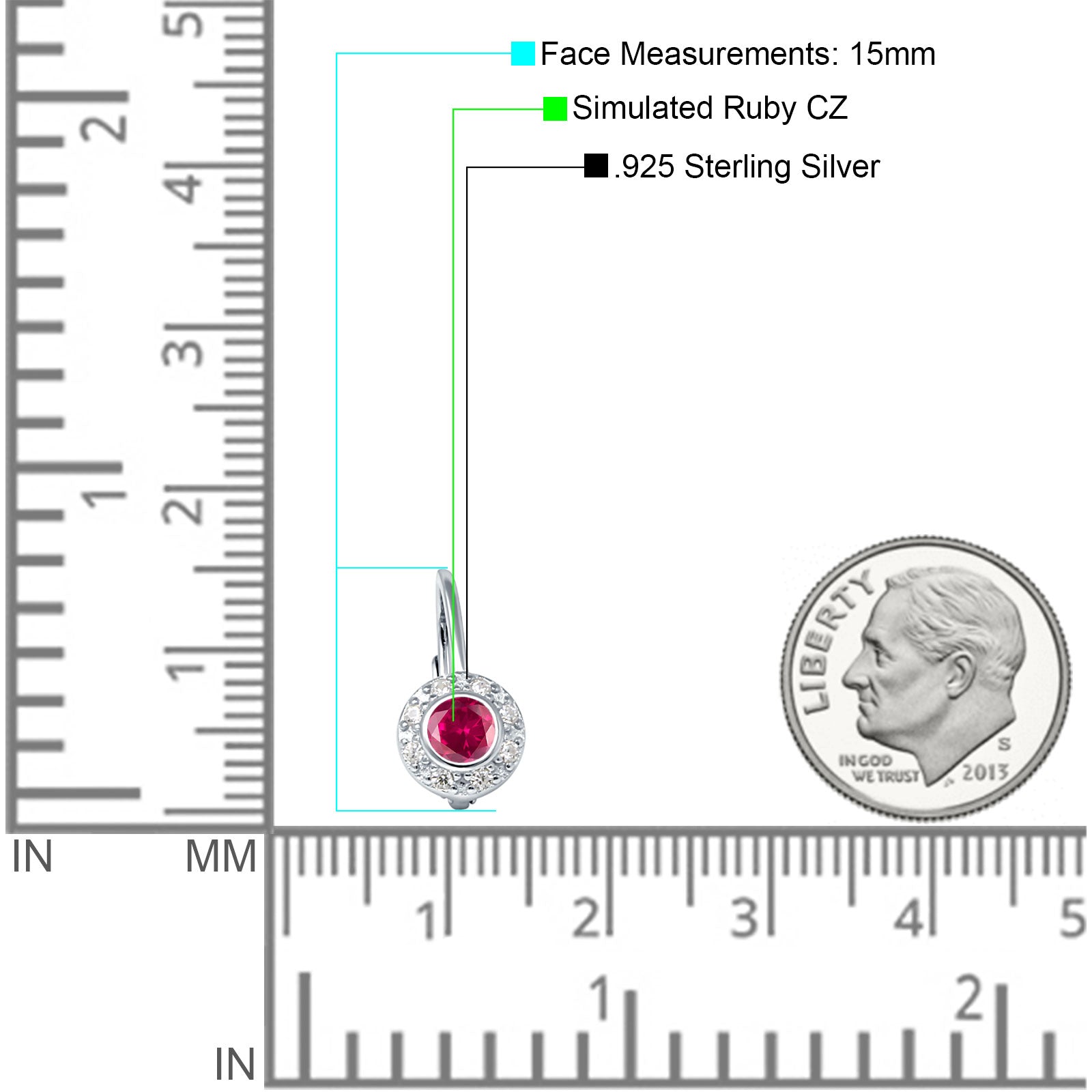 Leverback Round Hoop Earrings Cubic Zirconia 925 Sterling Silver