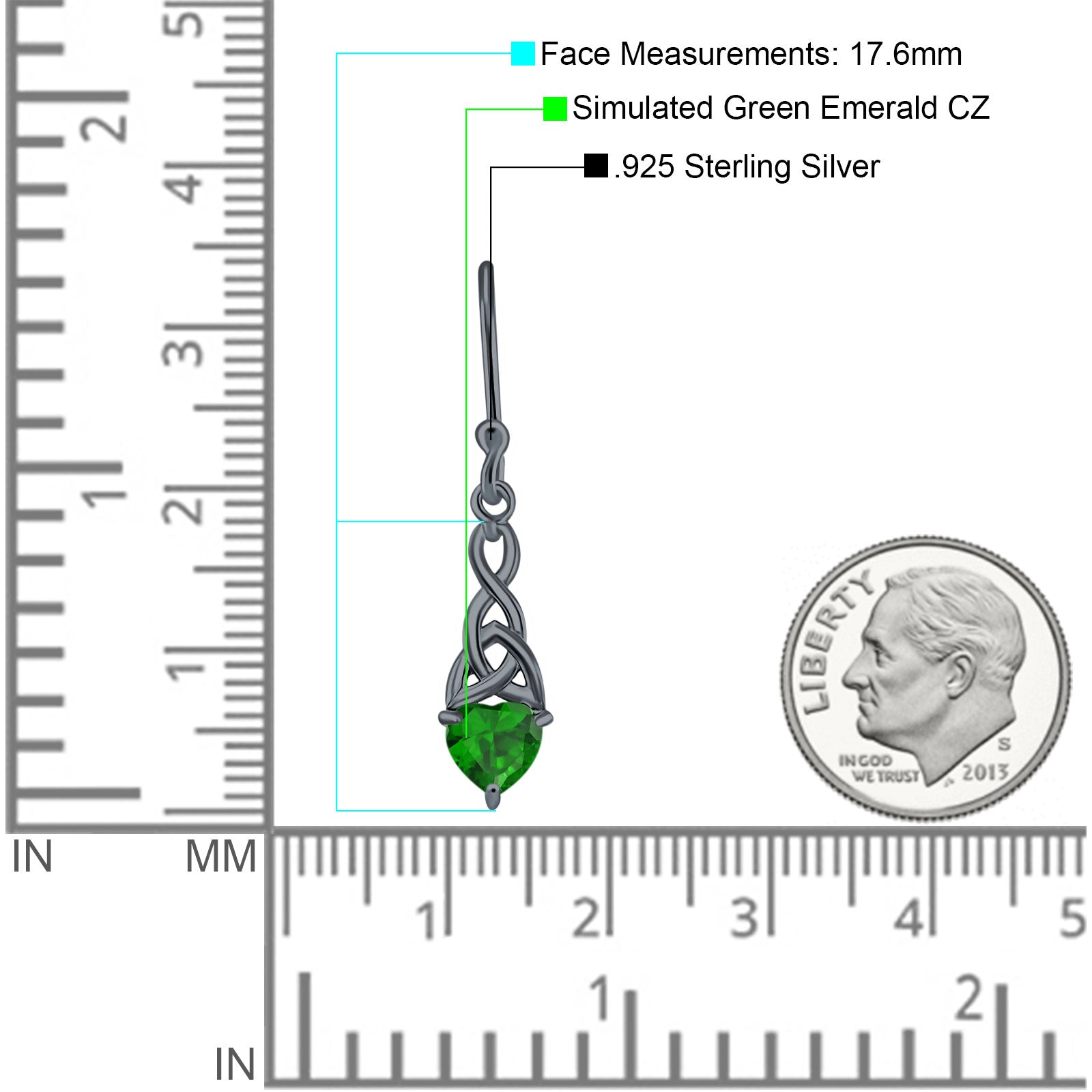 Celtic Trinity Heart Fish-Hook Earrings Cubic Zirconia 925 Sterling Silver