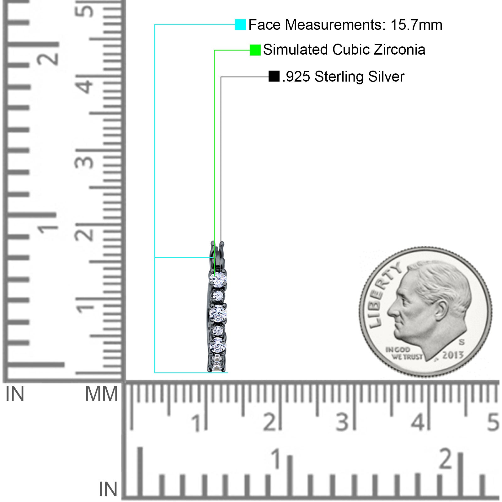 Half Eternity Huggie Hoop Earrings Cubic Zirconia 925 Sterling Silver