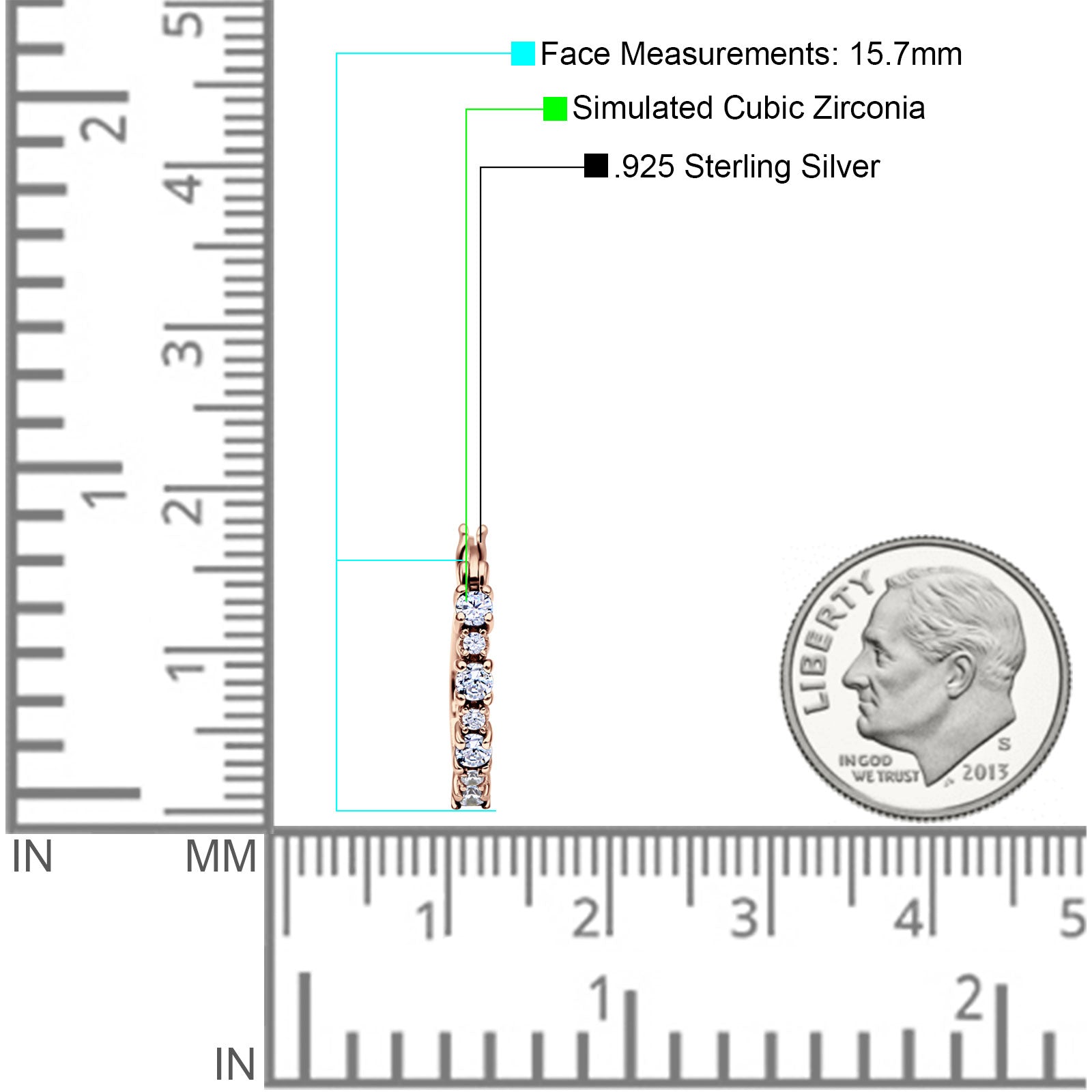 Half Eternity Huggie Hoop Earrings Cubic Zirconia 925 Sterling Silver