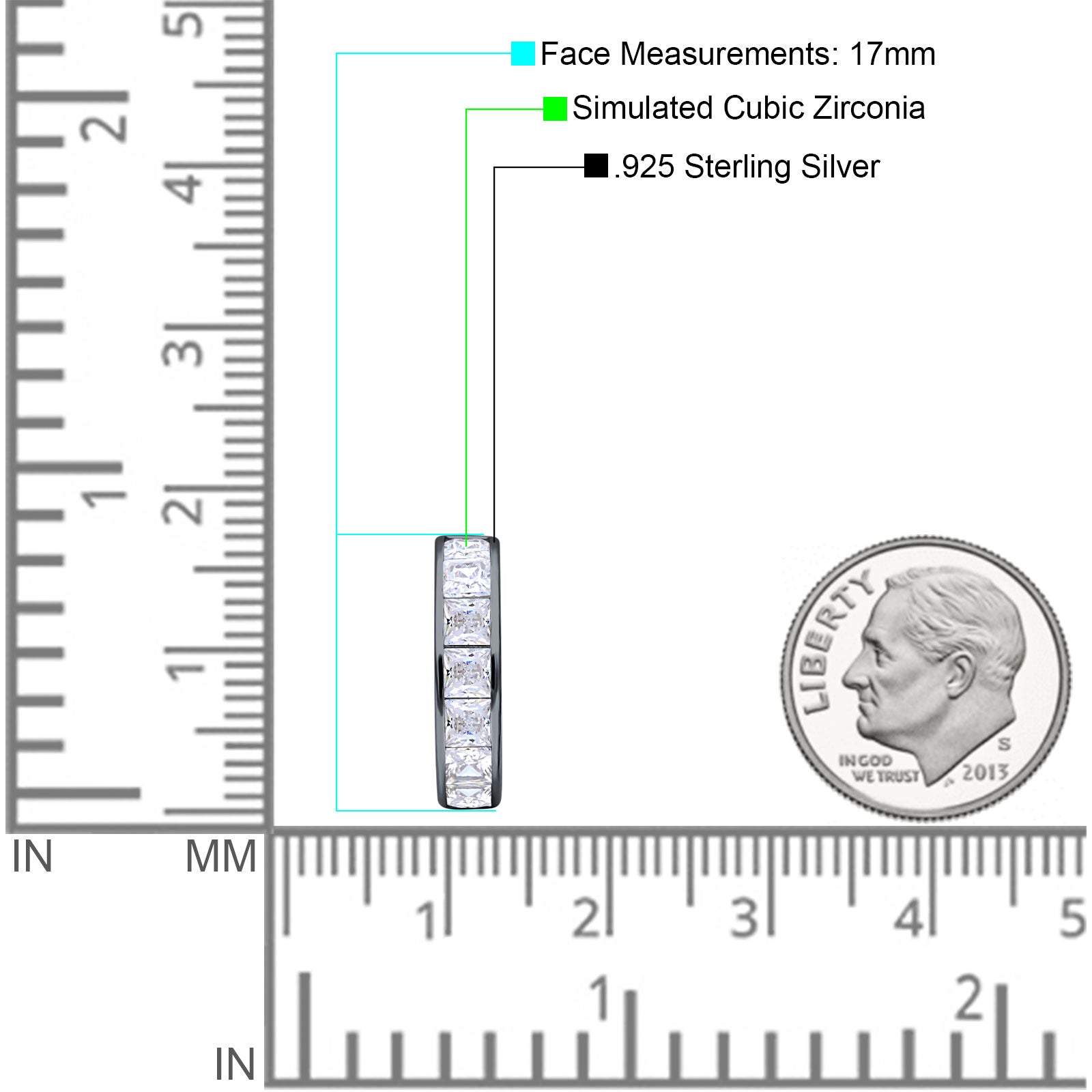 Minimalist Princess Huggie Hoop Earrings Cubic Zirconia 925 Sterling Silver