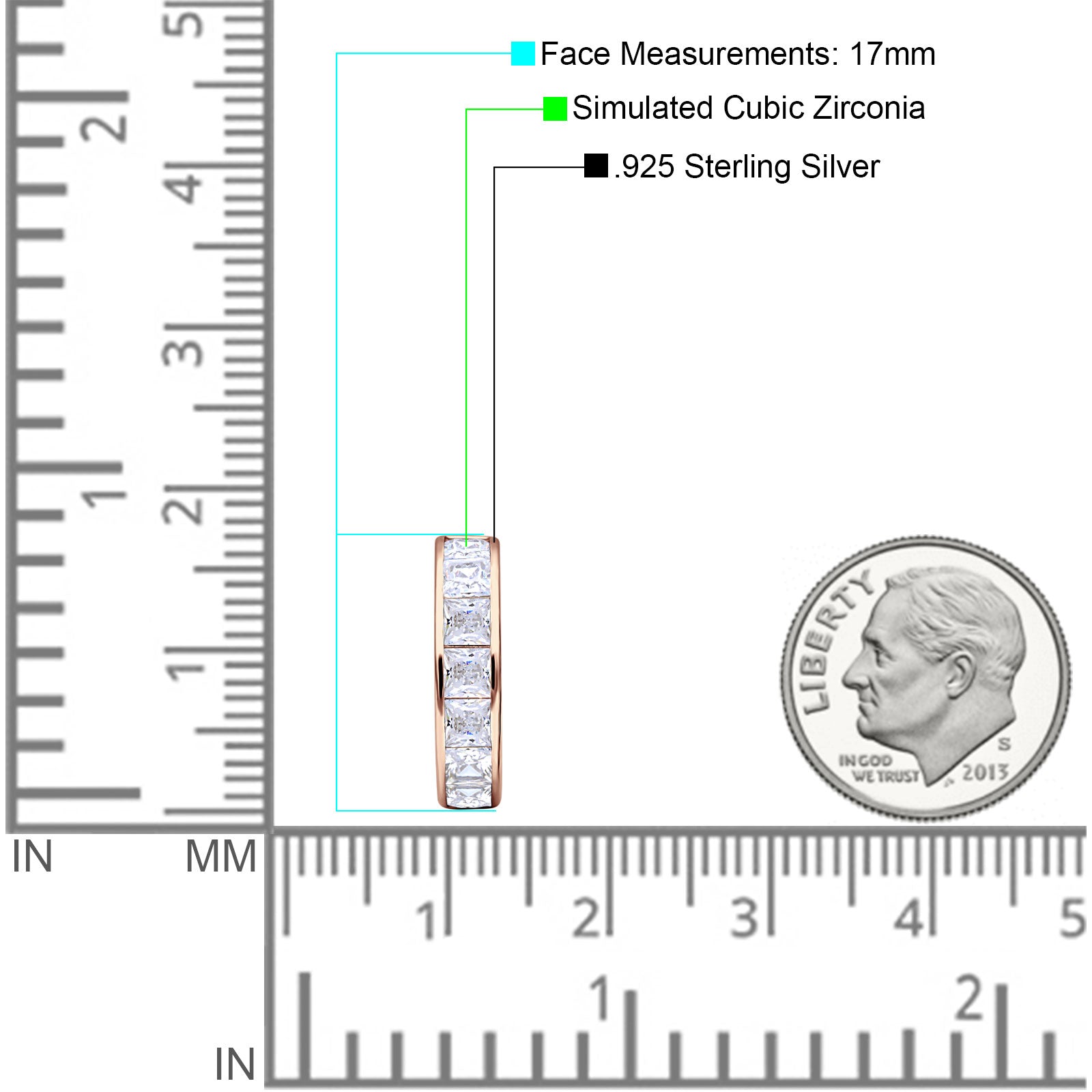 Minimalist Princess Huggie Hoop Earrings Cubic Zirconia 925 Sterling Silver