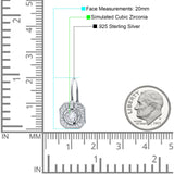 Halo Octagonal Earrings Cubic Zirconia 925 Sterling Silver