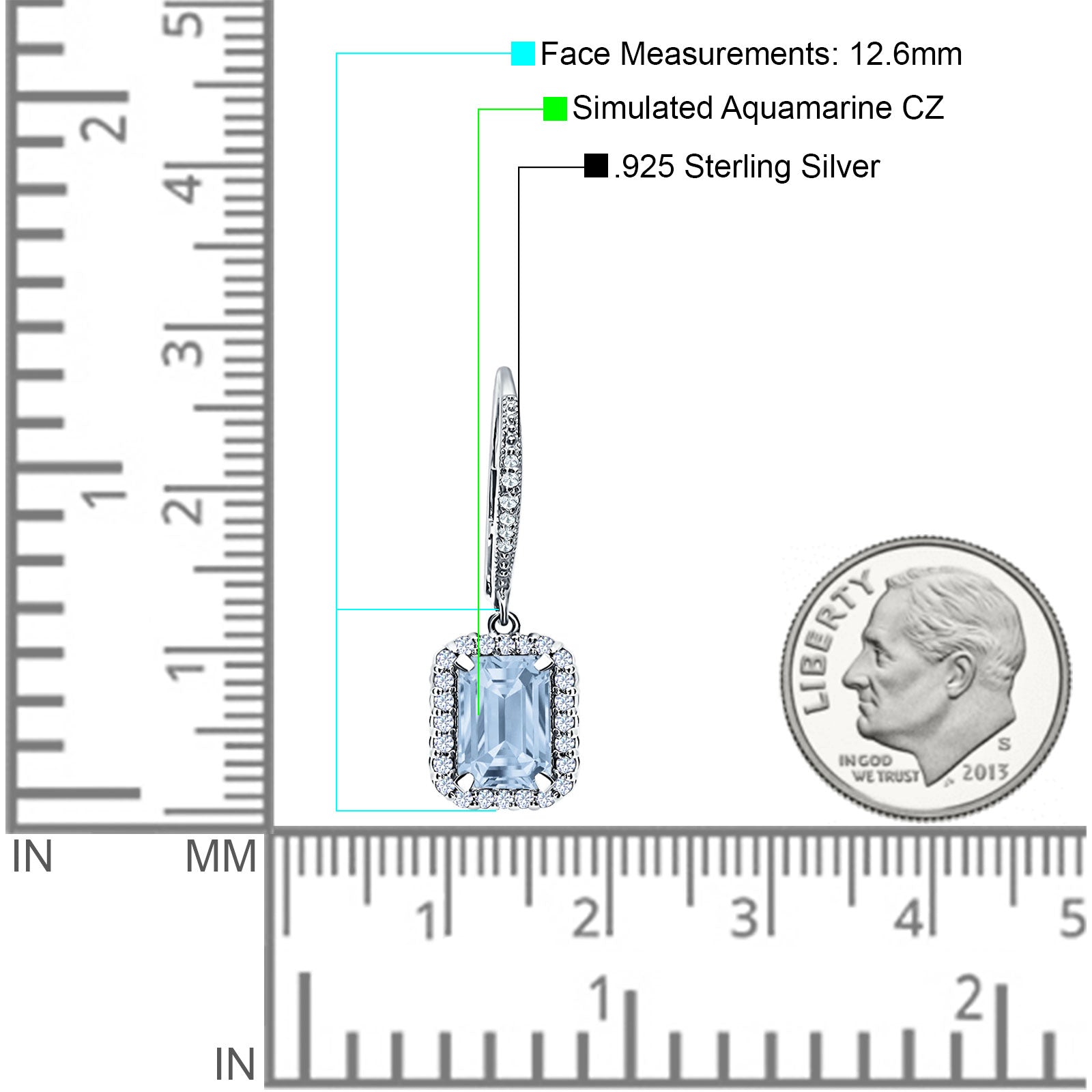 Emerald Cut Dangle Drop Leverback Earrings Cubic Zirconia 925 Sterling Silver