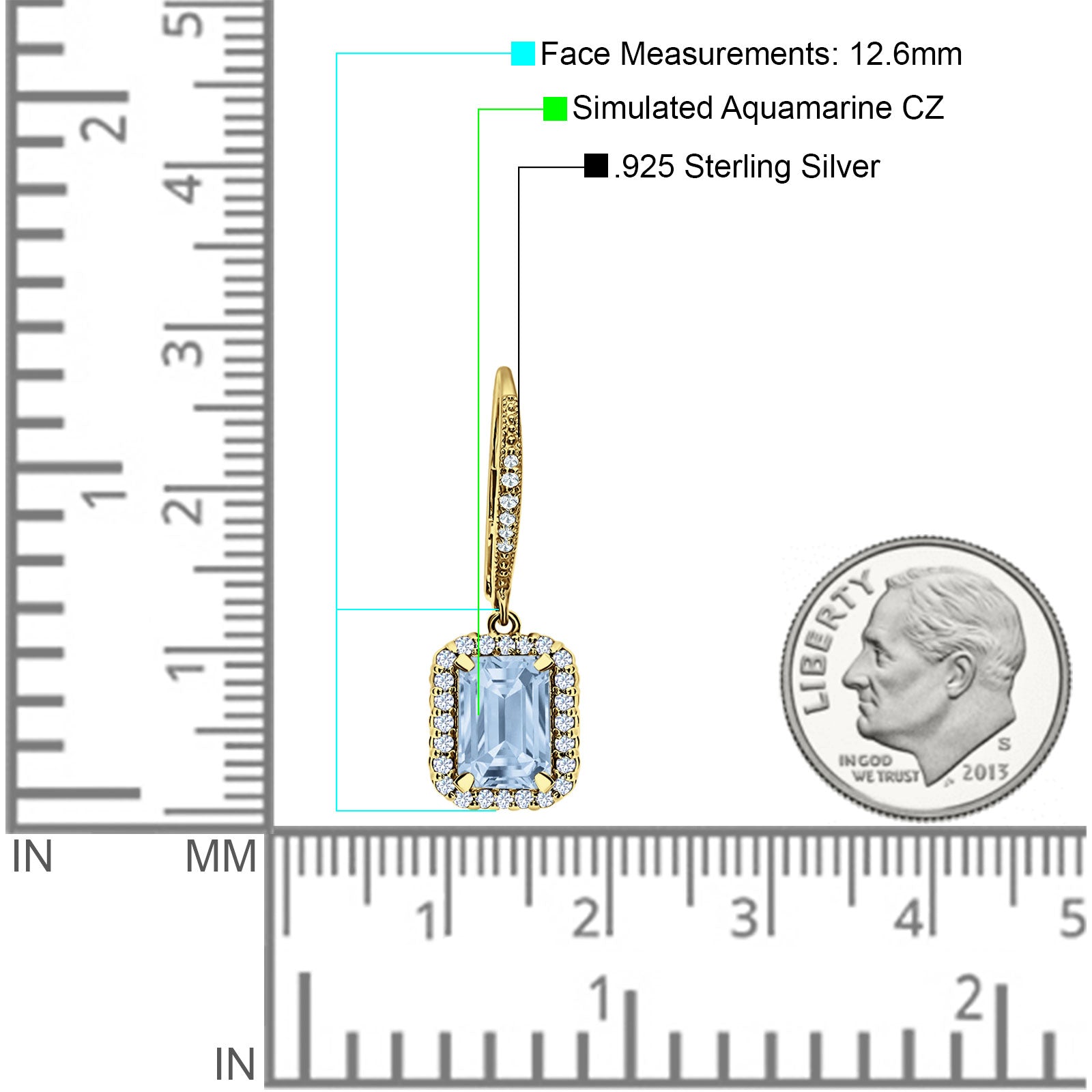 Emerald Cut Dangle Drop Leverback Earrings Cubic Zirconia 925 Sterling Silver