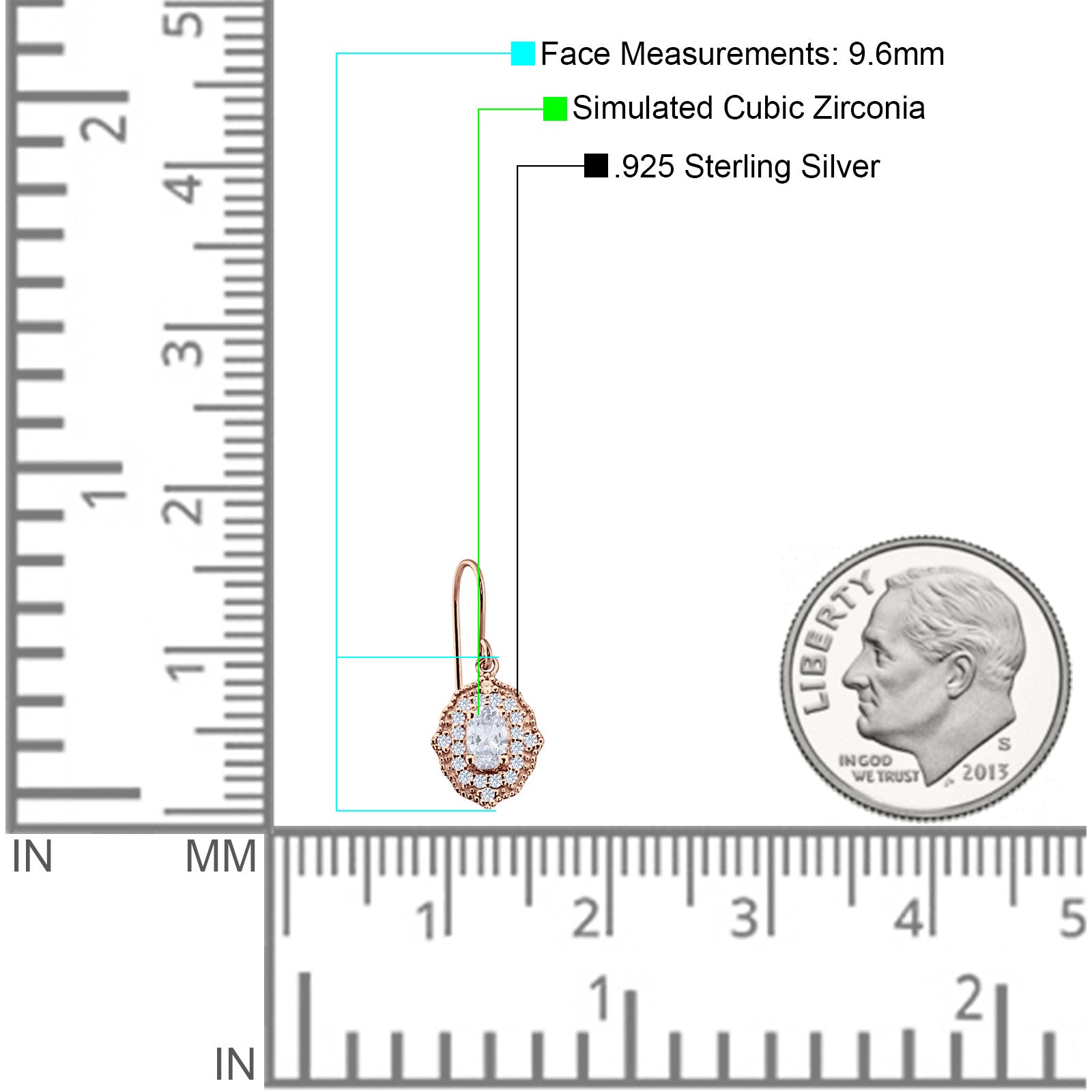 Halo Oval Fishhook Earrings Cubic Zirconia 925 Sterling Silver