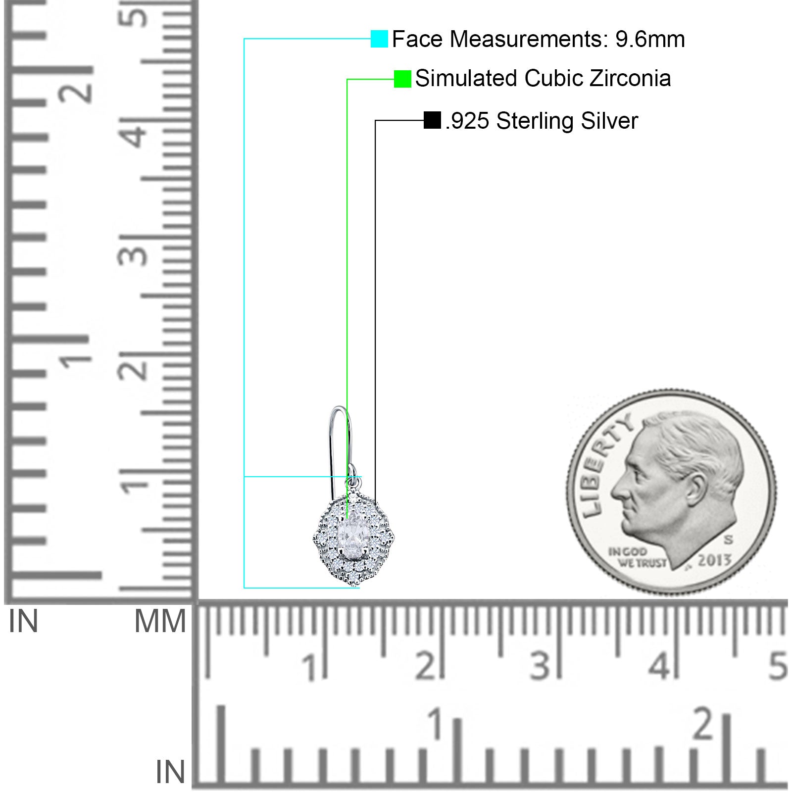Halo Oval Fishhook Earrings Cubic Zirconia 925 Sterling Silver