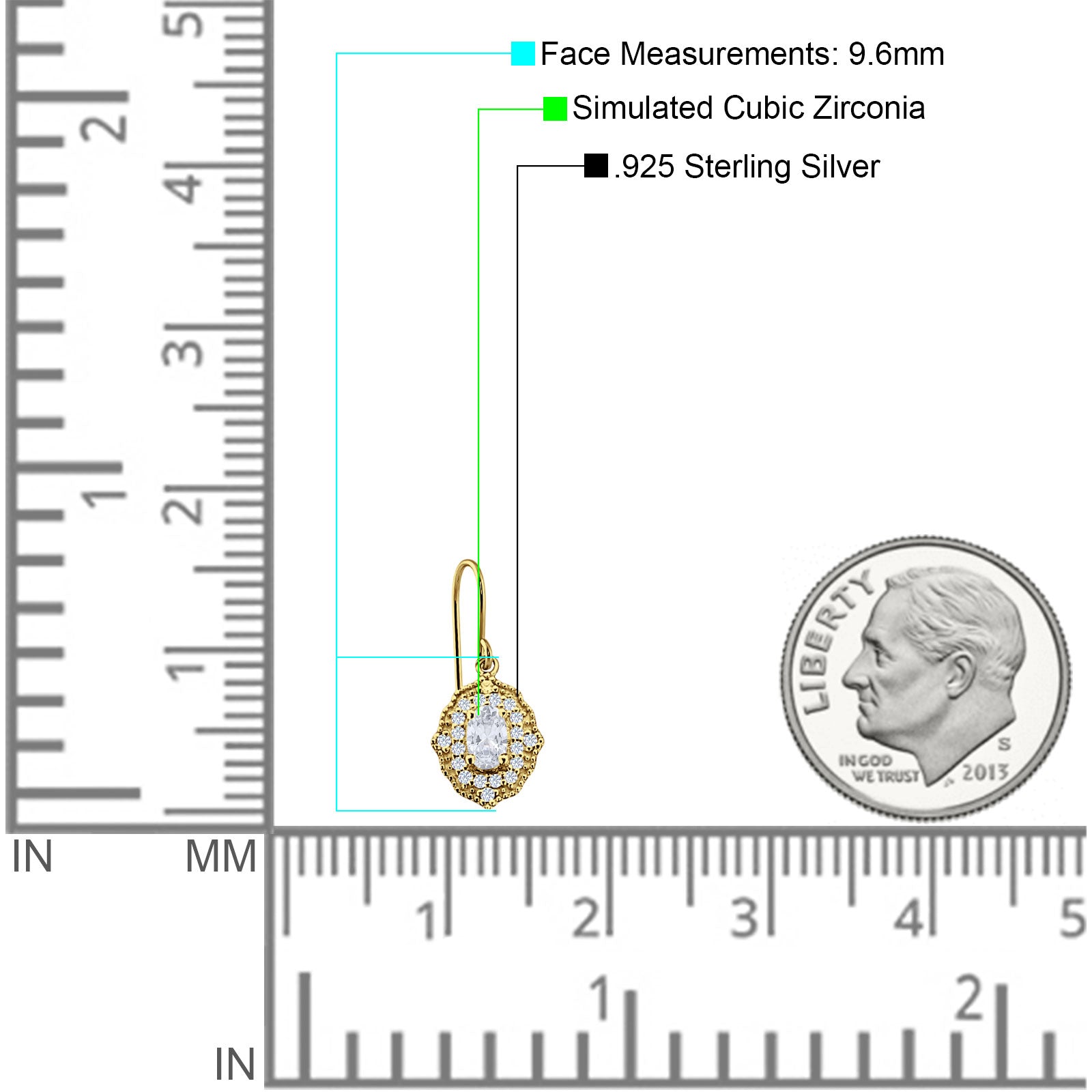 Halo Oval Fishhook Earrings Cubic Zirconia 925 Sterling Silver