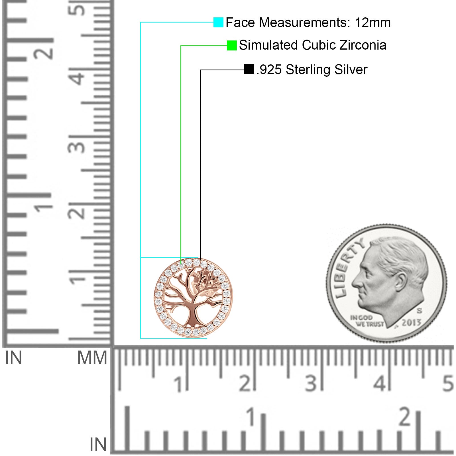 Tree Of Life Stud Earrings Cubic Zirconia 925 Sterling Silver