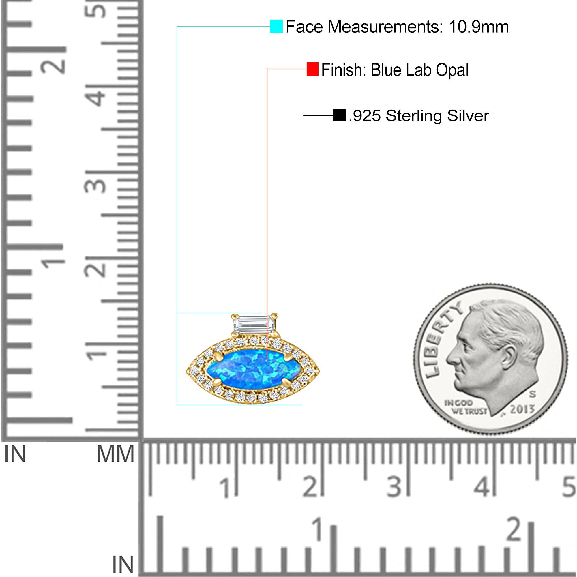 Halo Marquise Art Deco Stud Earring Created Opal 925 Sterling Silver (10.9mm)