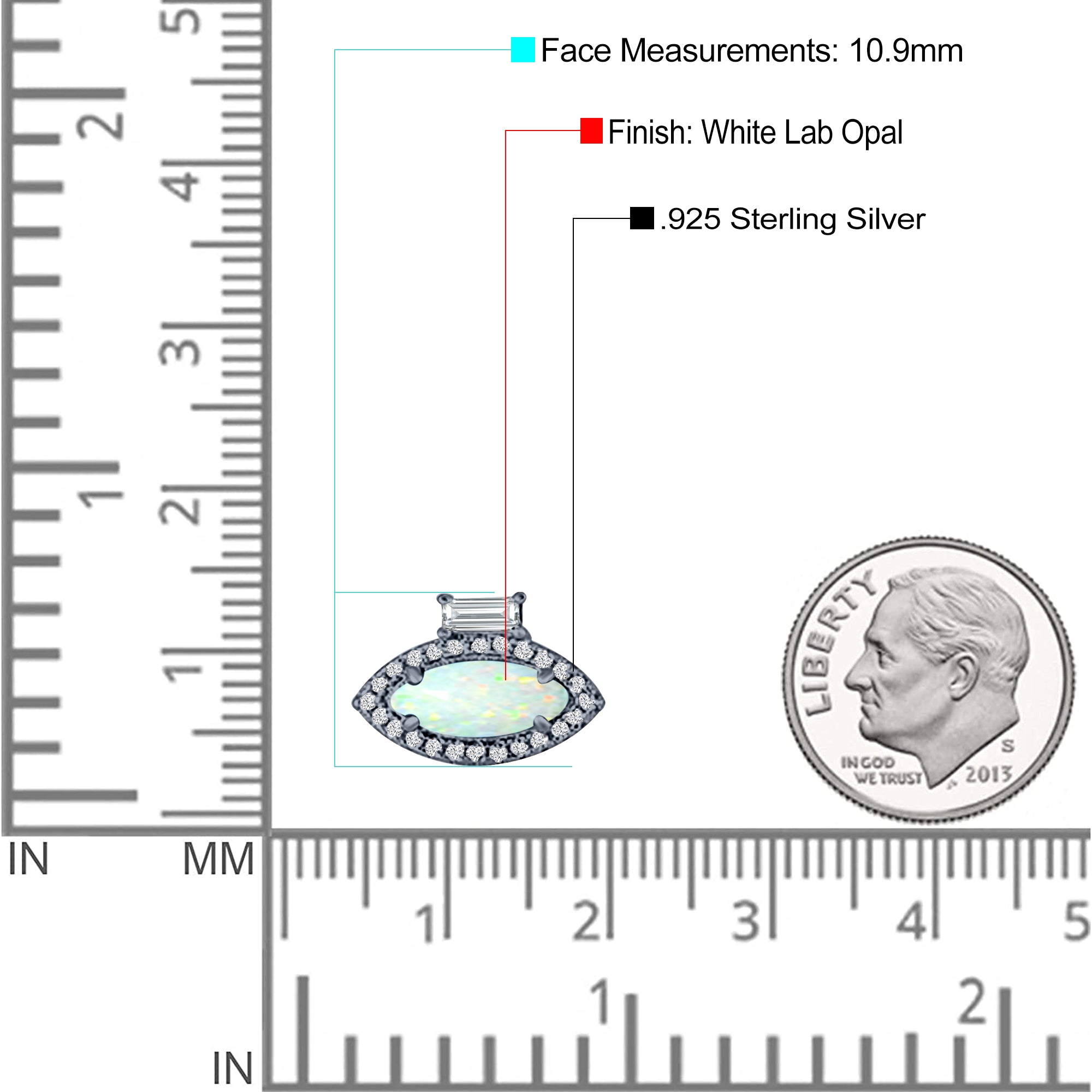 Halo Marquise Art Deco Stud Earring Created Opal 925 Sterling Silver (10.9mm)