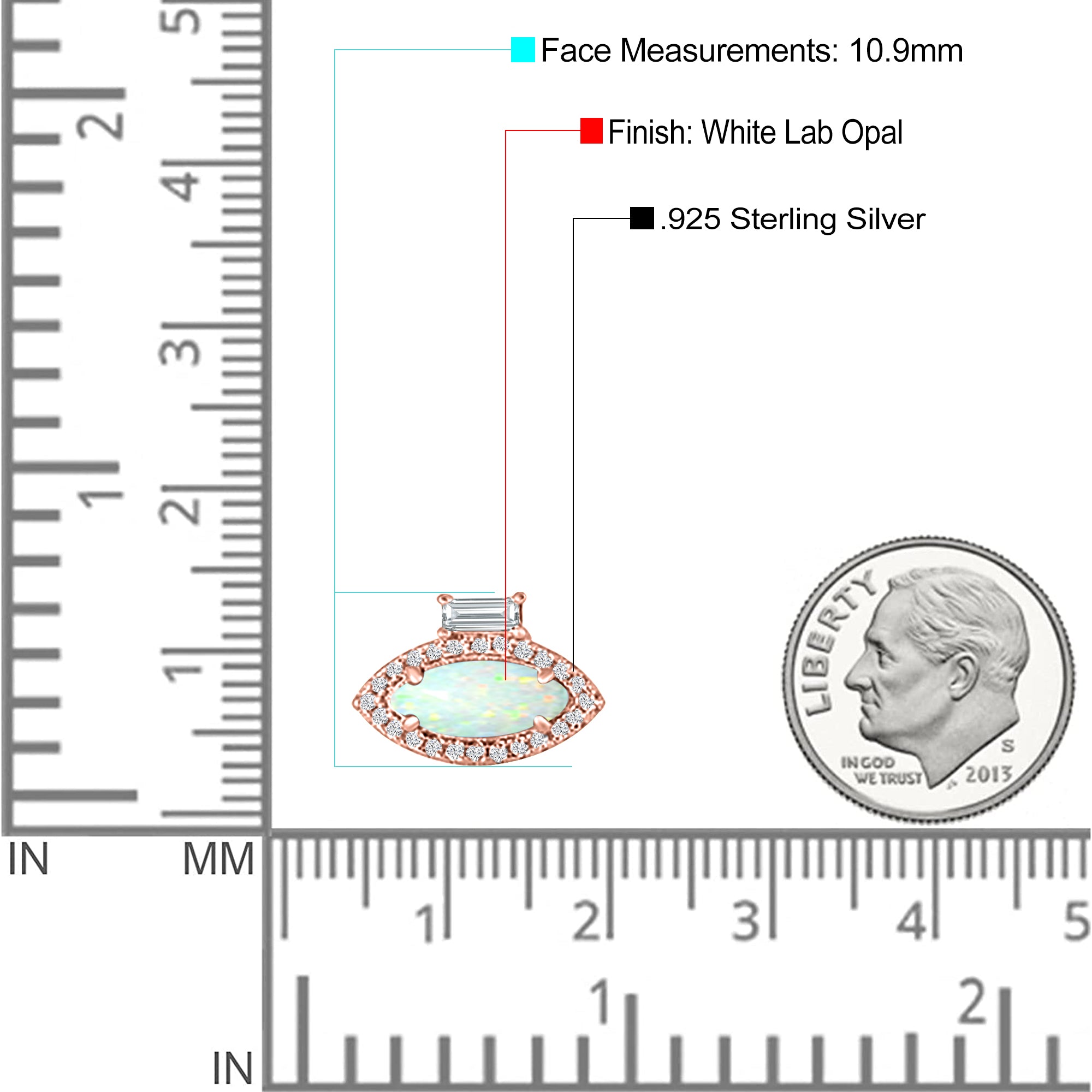 Halo Marquise Art Deco Stud Earring Created Opal 925 Sterling Silver (10.9mm)