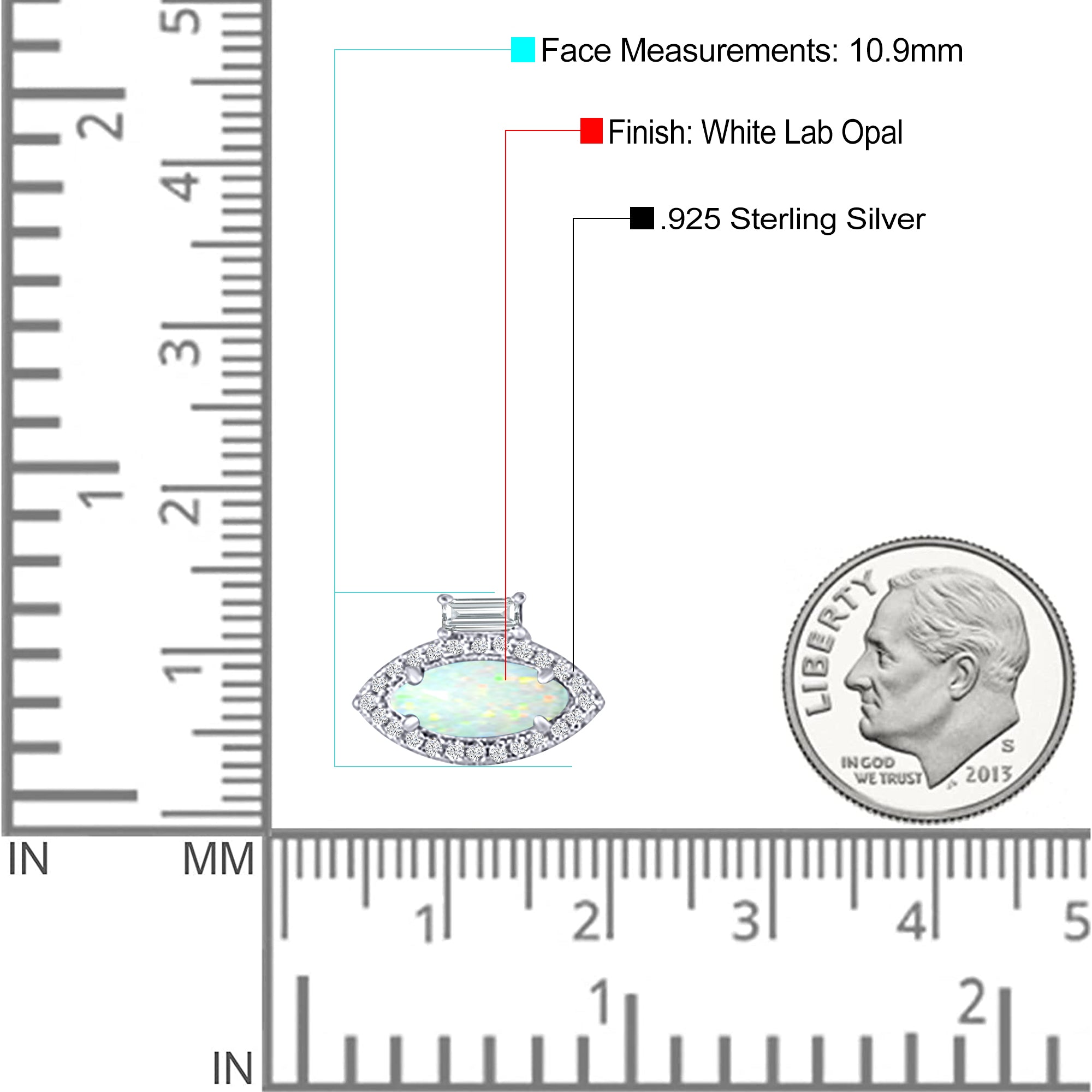 Halo Marquise Art Deco Stud Earring Created Opal 925 Sterling Silver (10.9mm)