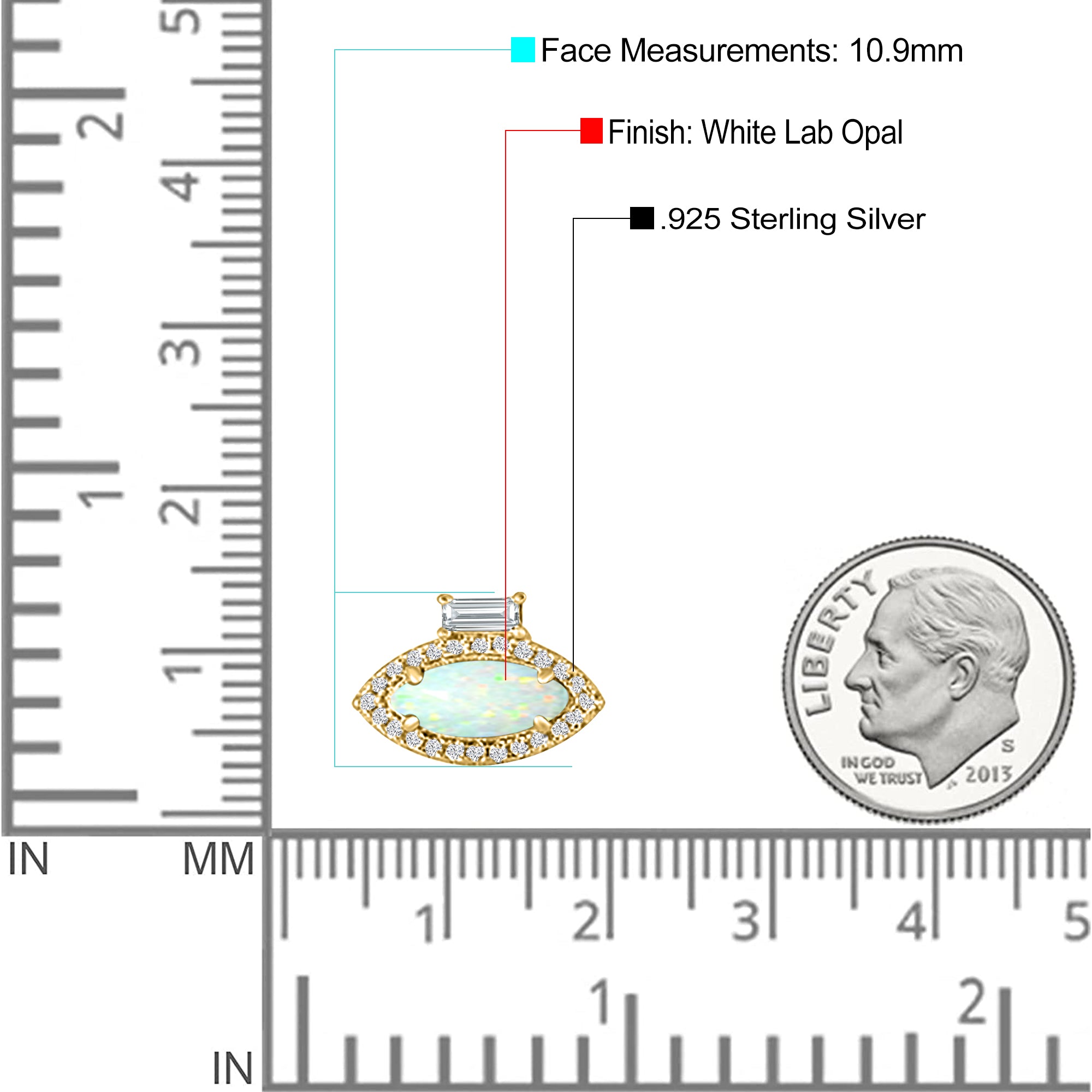 Halo Marquise Art Deco Stud Earring Created Opal 925 Sterling Silver (10.9mm)