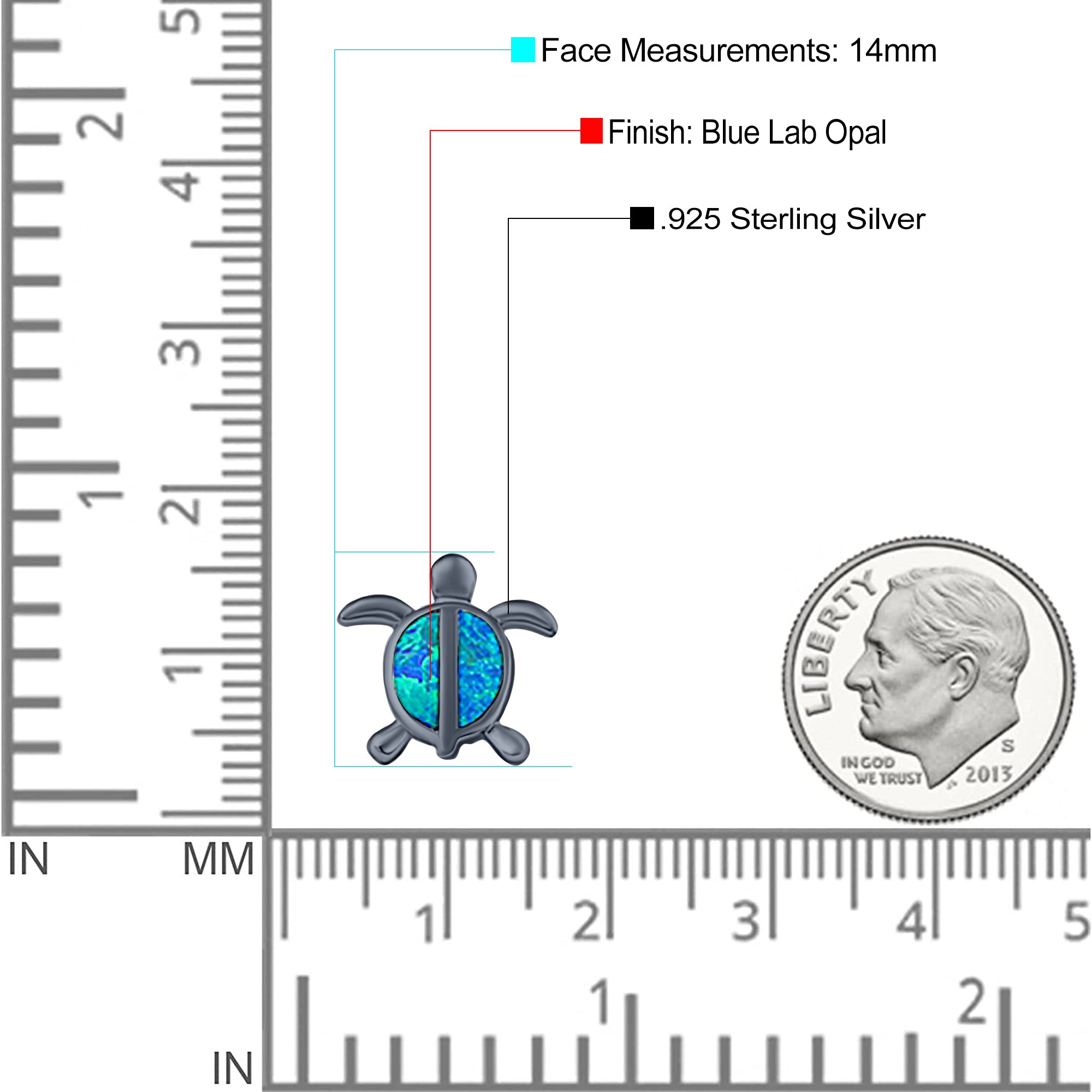 Turtle Stud Earring Created Opal Solid 925 Sterling Silver (14mm)