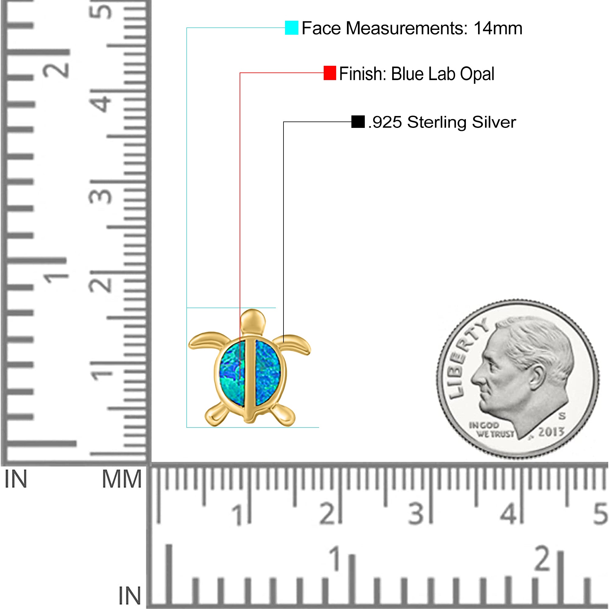 Turtle Stud Earring Created Opal Solid 925 Sterling Silver (14mm)