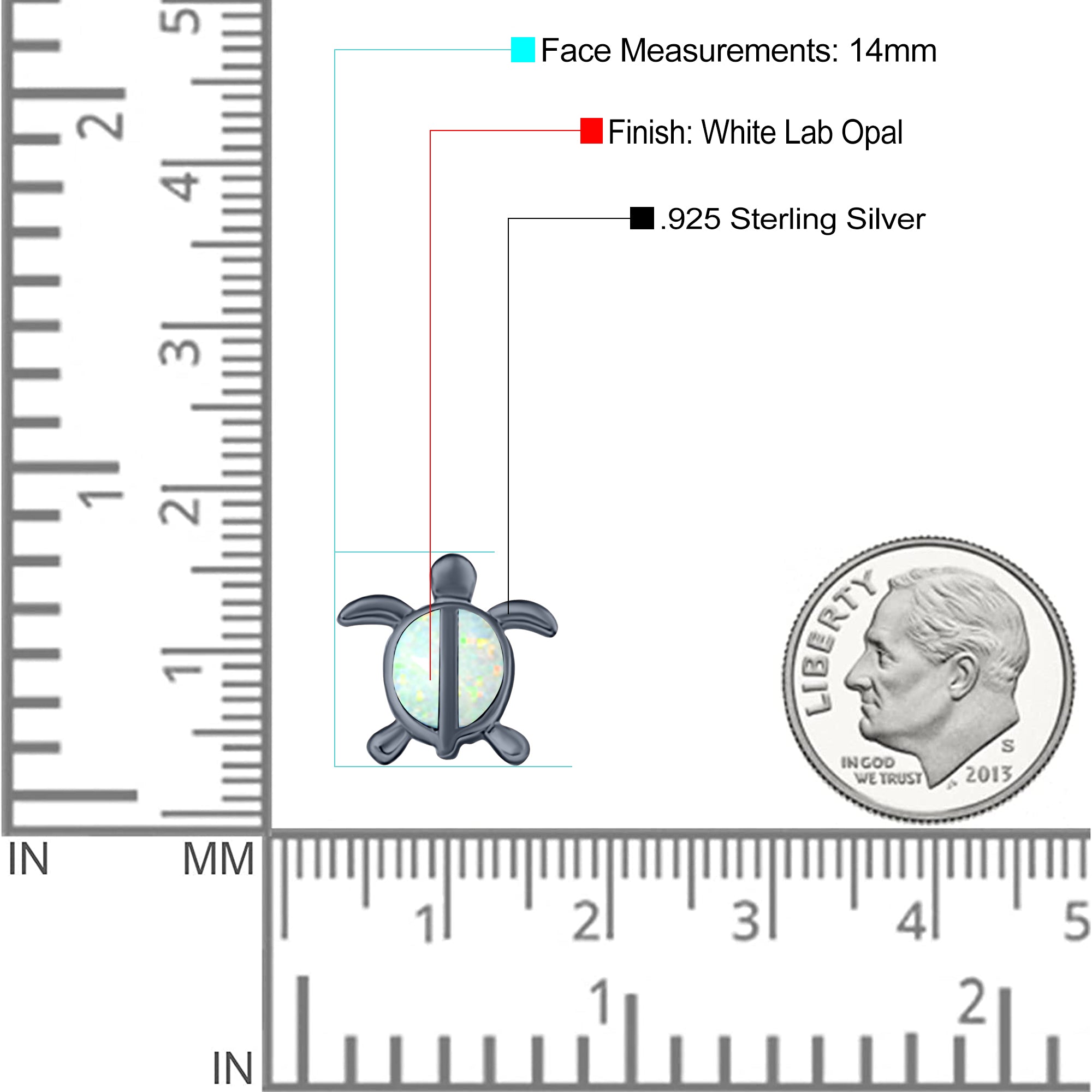 Turtle Stud Earring Created Opal Solid 925 Sterling Silver (14mm)