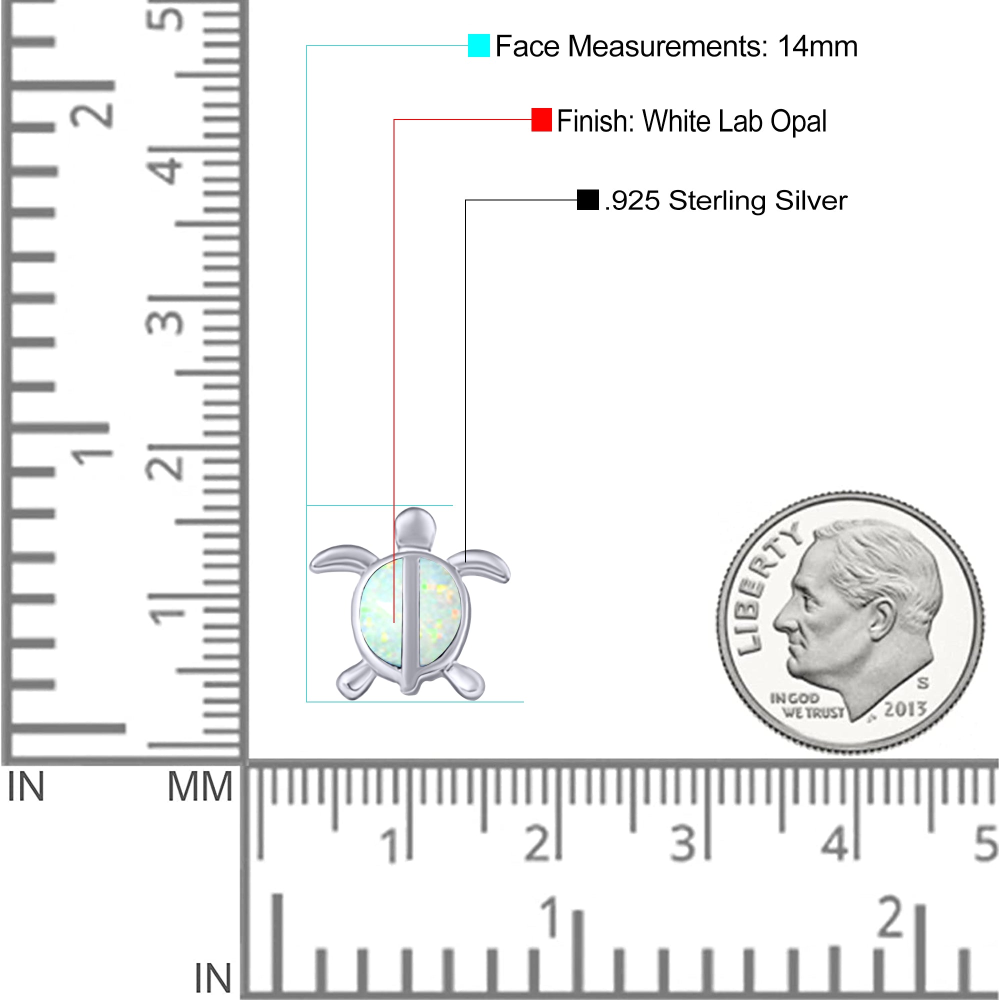 Turtle Stud Earring Created Opal Solid 925 Sterling Silver (14mm)
