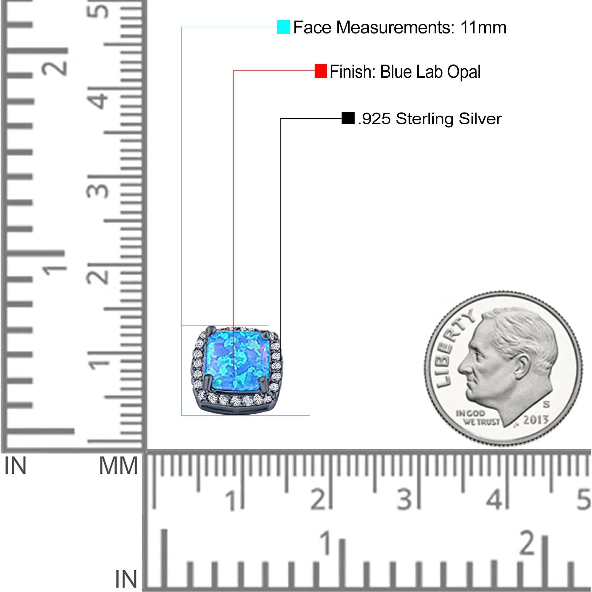 Halo Art Deco Cushion Cut Stud Earring Created Opal Solid 925 Sterling Silver (11mm)