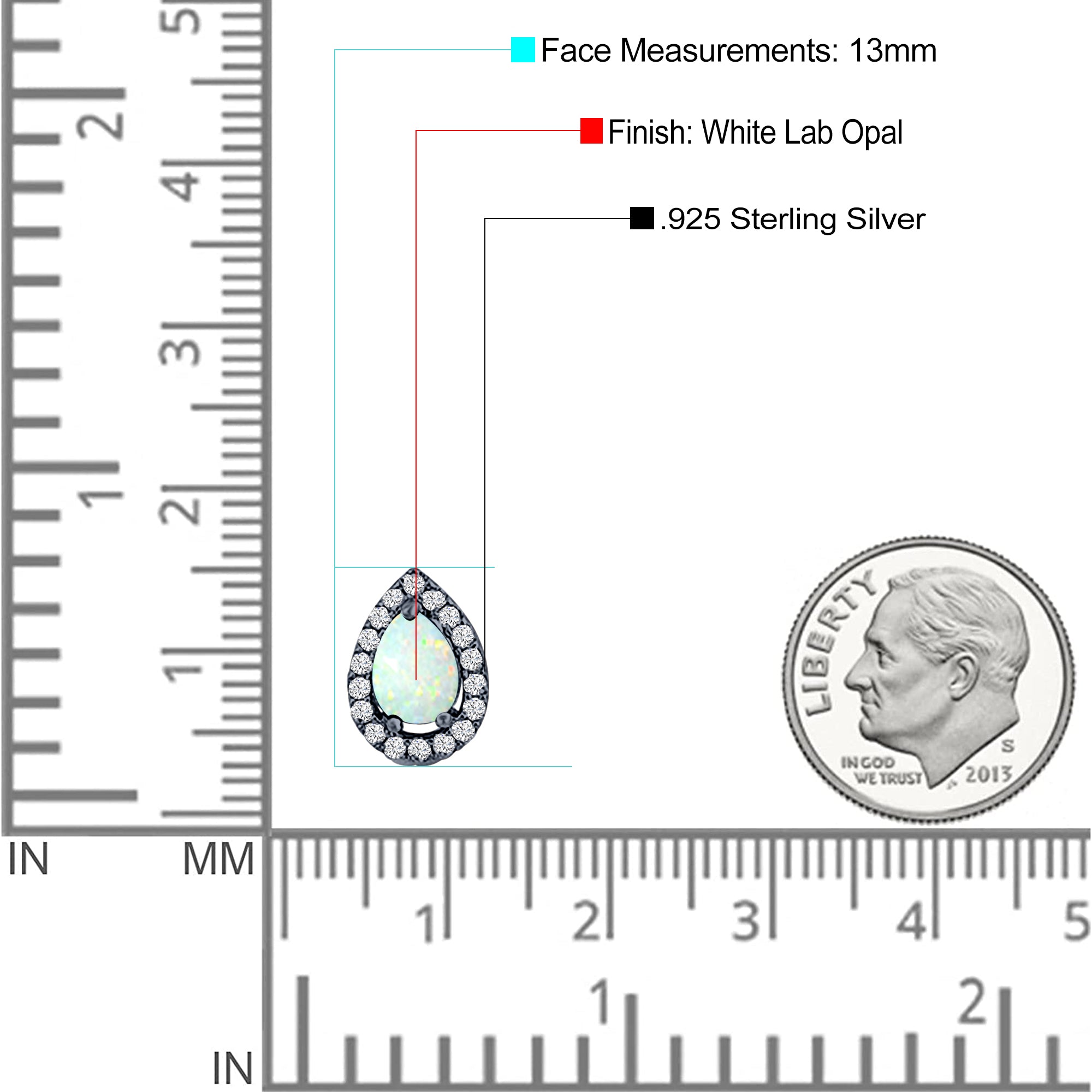 Halo Teardrop Bridal Pear Stud Earring Created Opal Solid 925 Sterling Silver (13mm)