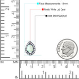 Halo Teardrop Bridal Pear Stud Earring Created Opal Solid 925 Sterling Silver (13mm)