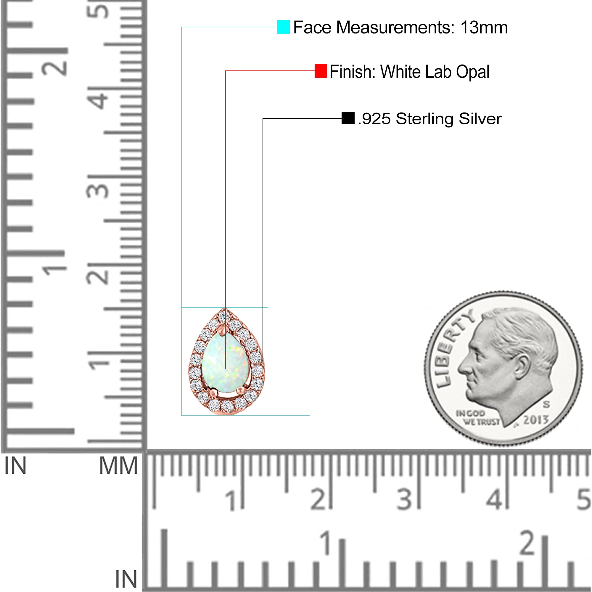 Halo Teardrop Bridal Pear Stud Earring Created Opal Solid 925 Sterling Silver (13mm)