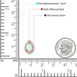 Halo Teardrop Bridal Pear Stud Earring Created Opal Solid 925 Sterling Silver (13mm)