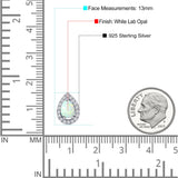Halo Teardrop Bridal Pear Stud Earring Created Opal Solid 925 Sterling Silver (13mm)