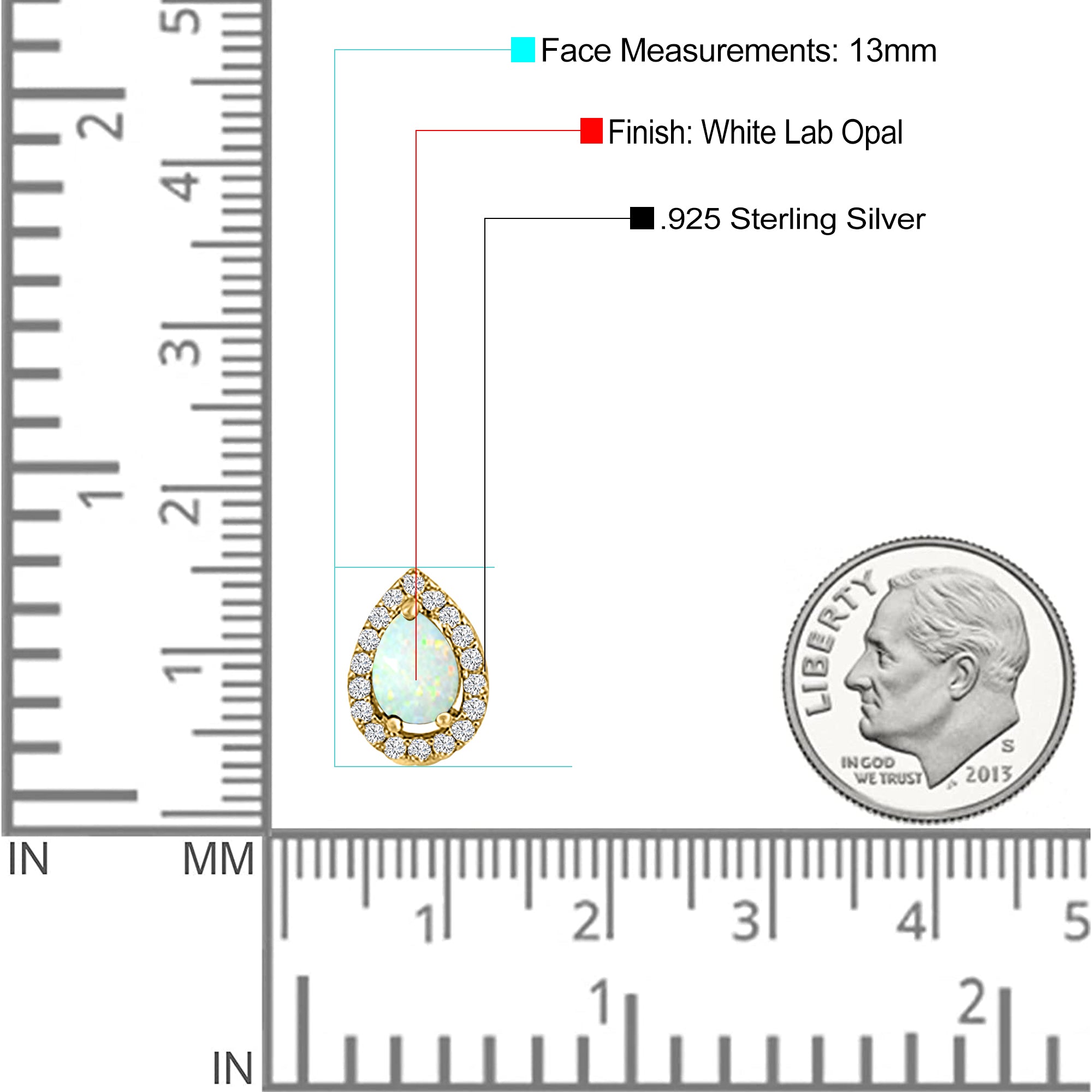 Halo Teardrop Bridal Pear Stud Earring Created Opal Solid 925 Sterling Silver (13mm)