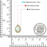 Halo Teardrop Bridal Pear Stud Earring Created Opal Solid 925 Sterling Silver (13mm)