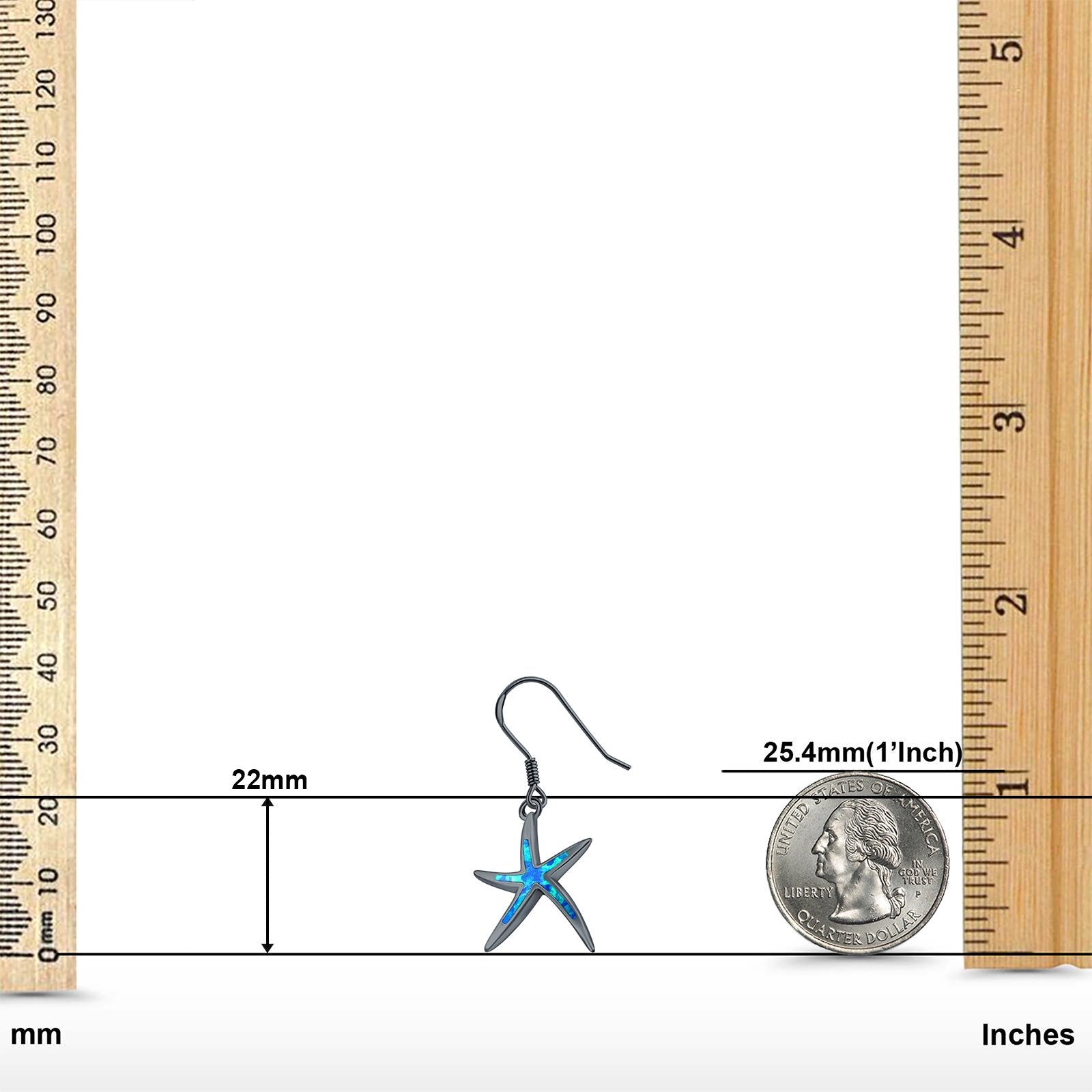 Drop Dangle Star Earrings Created Opal 925 Sterling Silver (22mm)