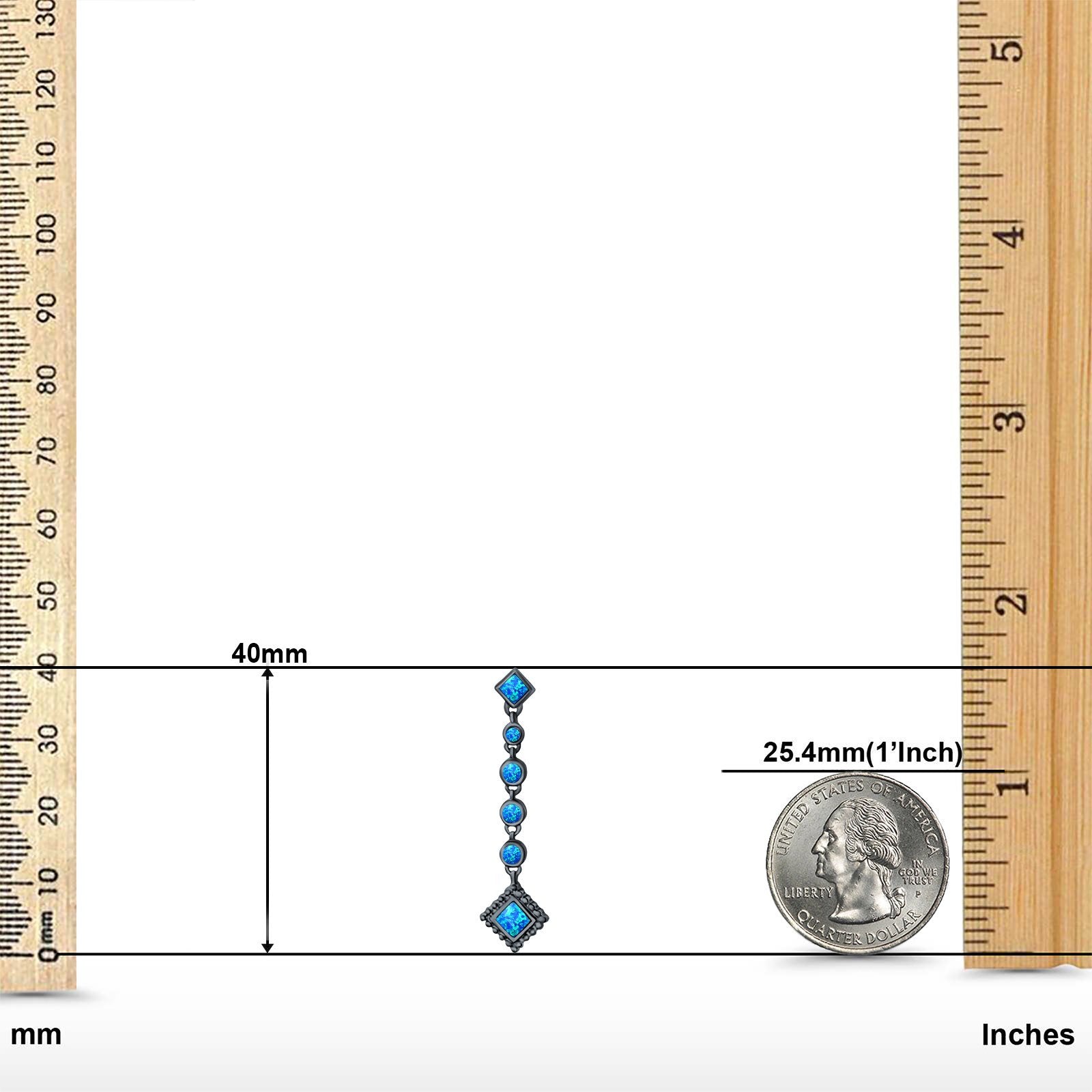 Drop Dangle Square Stud Earrings Round Created Opal 925 Sterling Silver(40mm)
