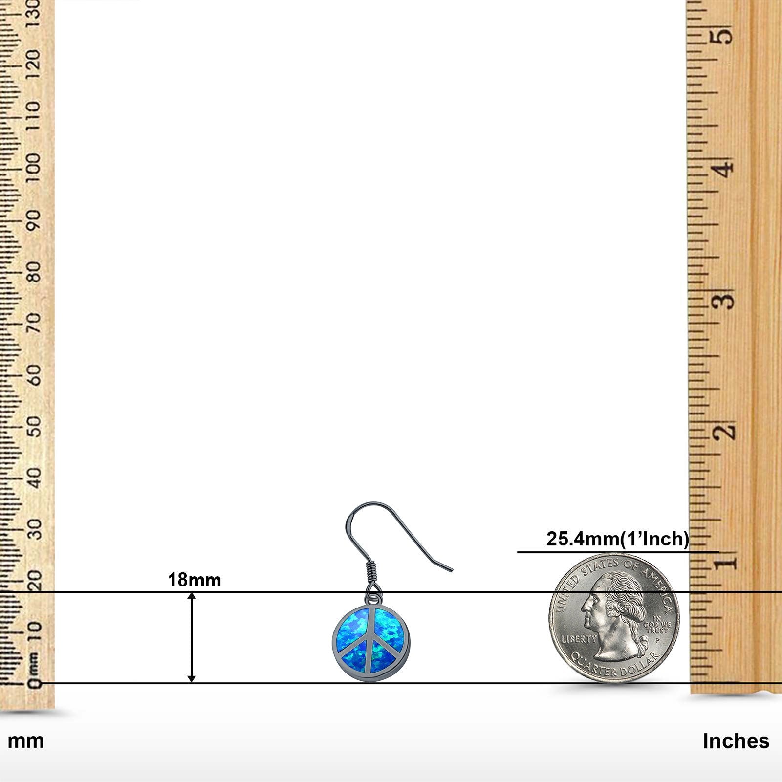Drop Dangle Peace Sign Earrings Created Opal 925 Sterling Silver(18mm)